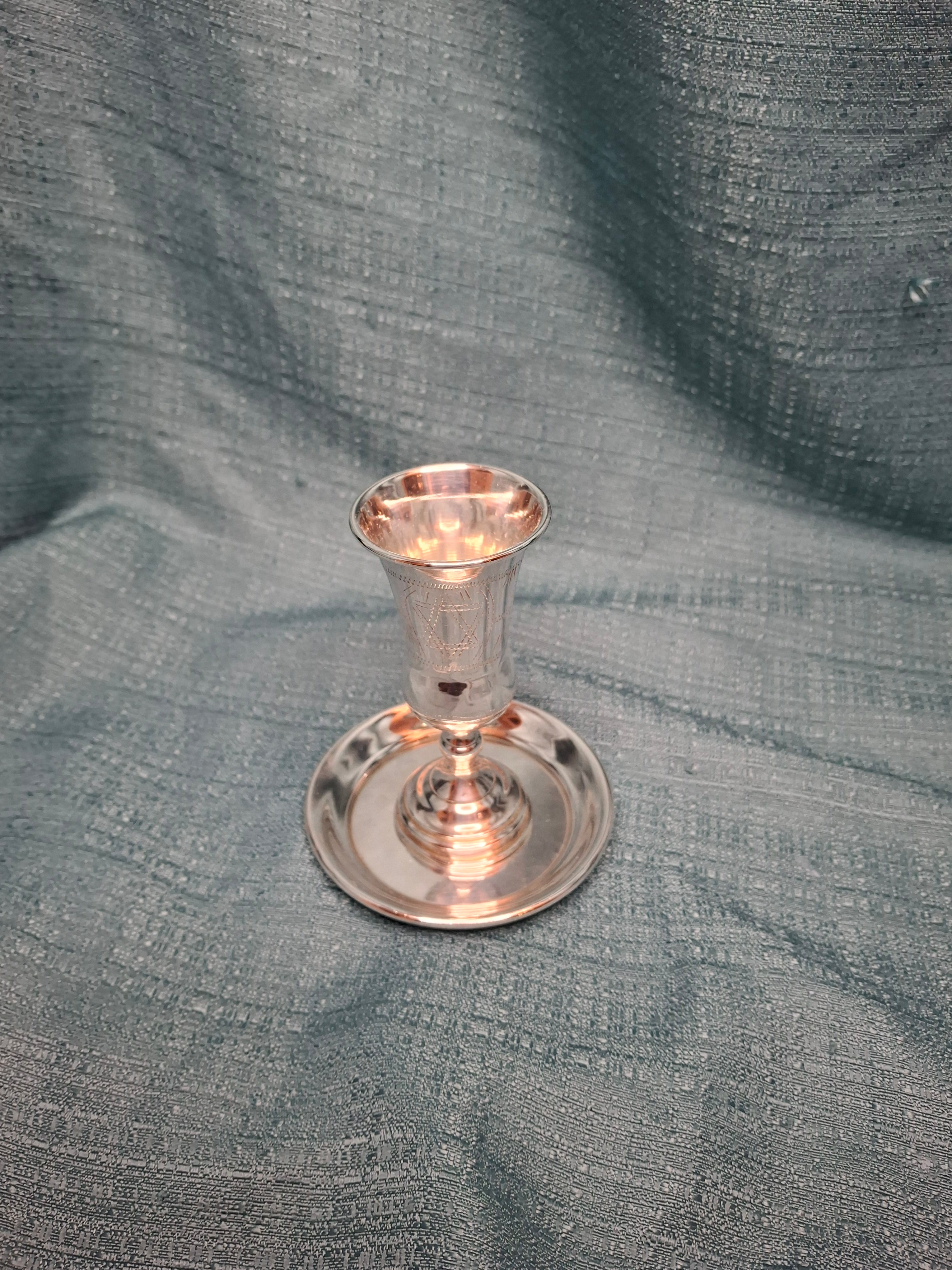 Vintage Sterling Silver Kiddush Cup and Saucer Set with Star of David Engraving 90 Grams