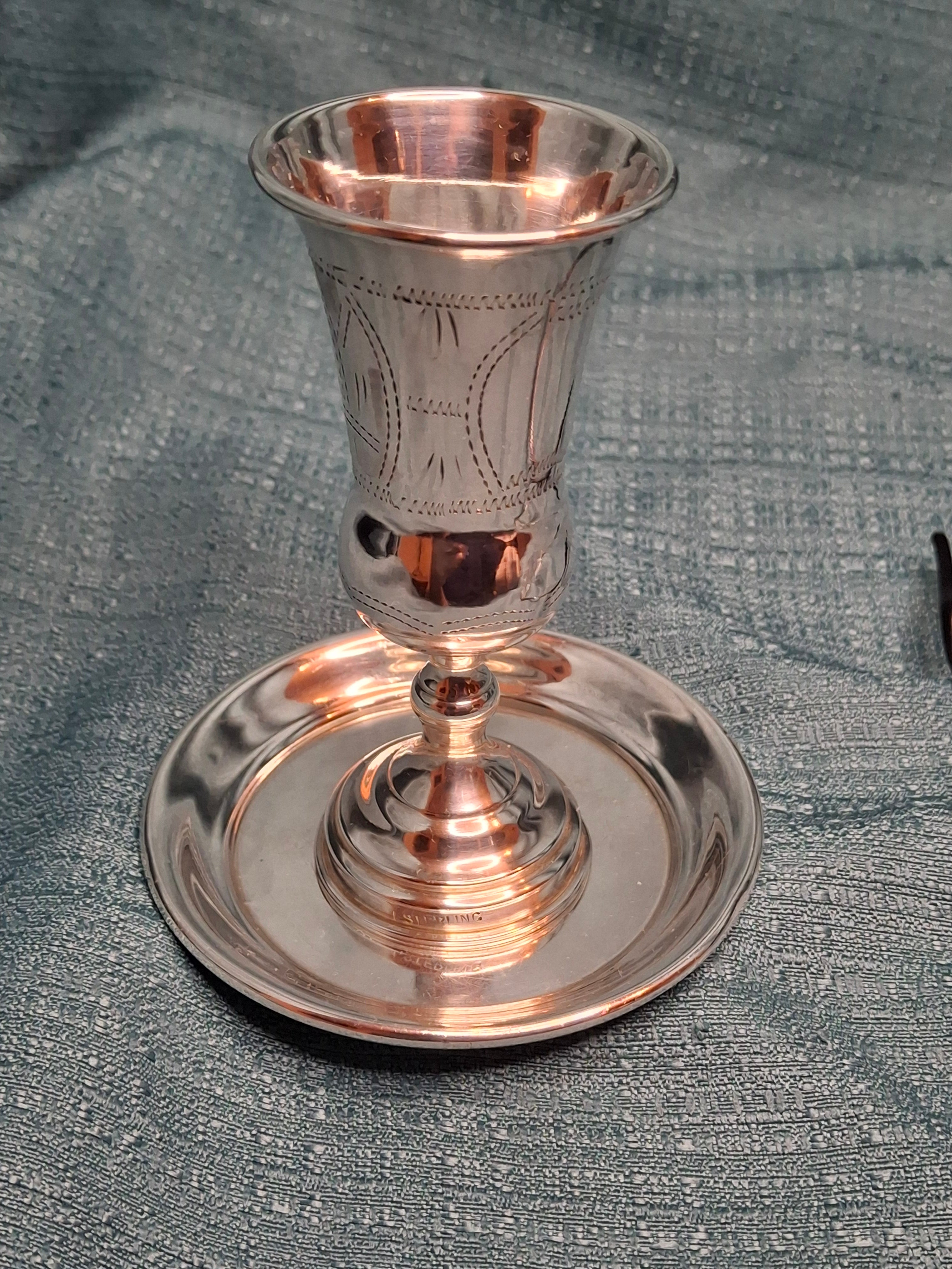 Vintage Sterling Silver Kiddush Cup and Saucer Set with Star of David Engraving 90 Grams