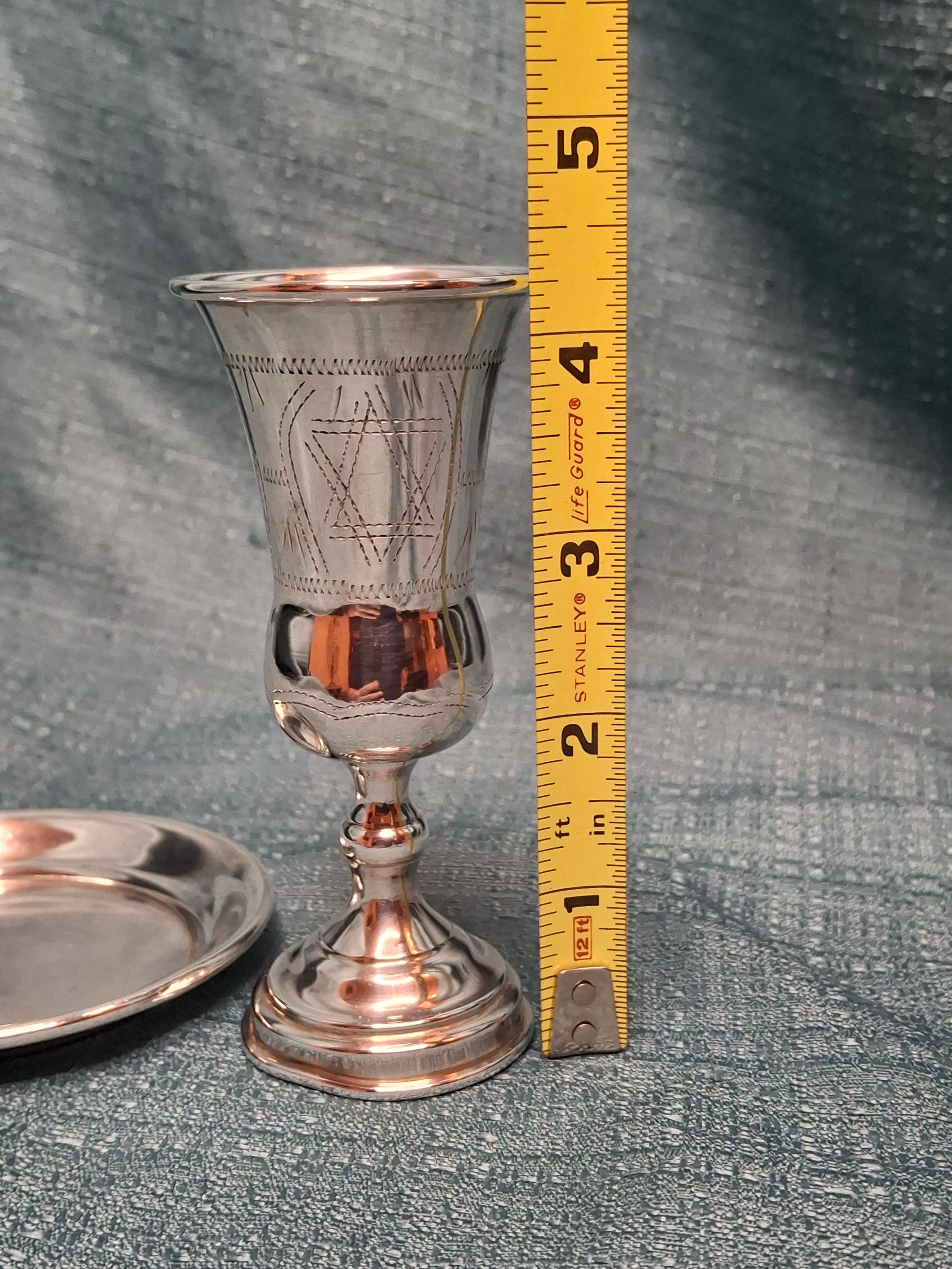 Vintage Sterling Silver Kiddush Cup and Saucer Set with Star of David Engraving 90 Grams