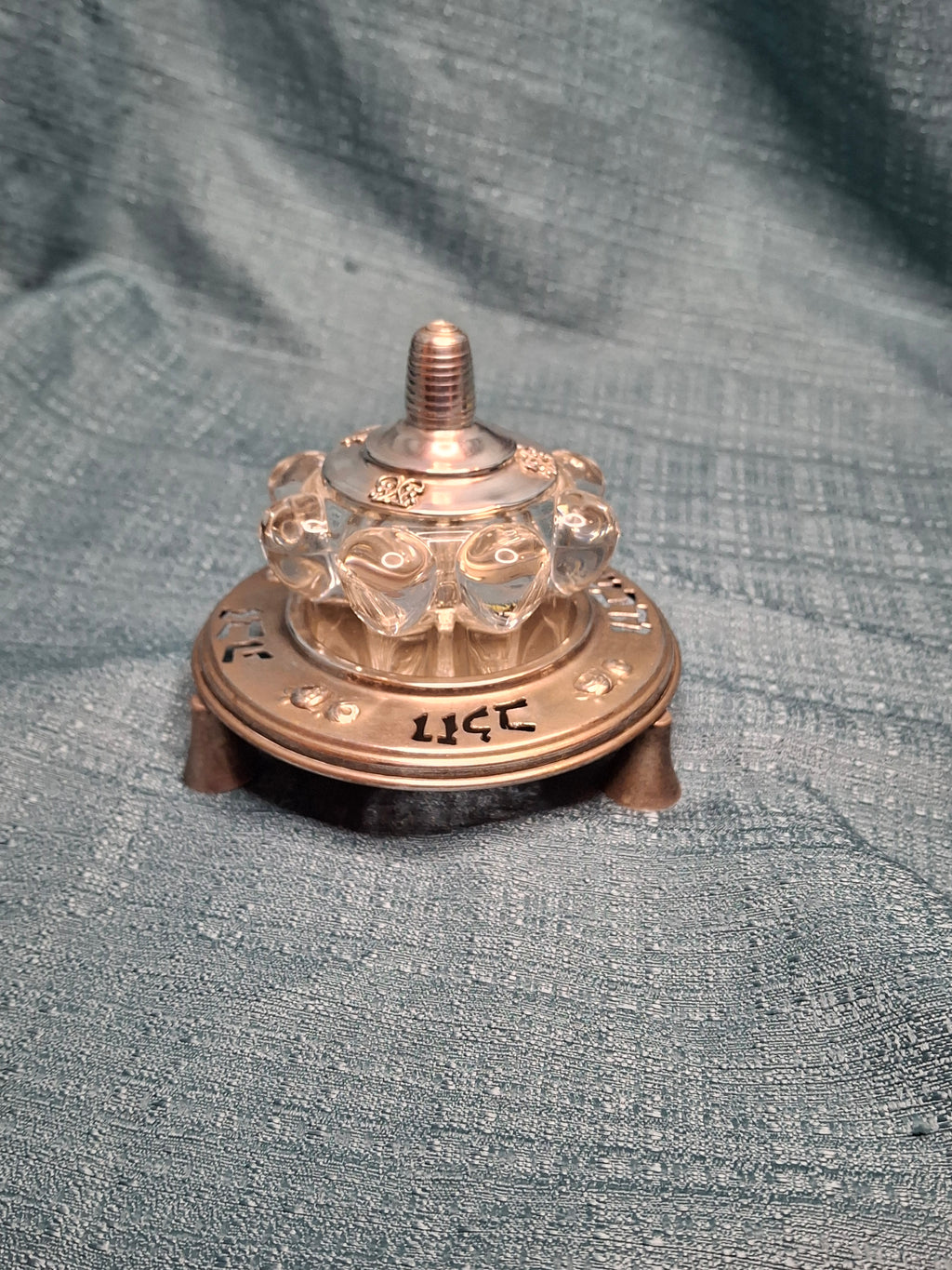Vintage French Crystal Honey Dish with Silver-Plated Lid and Israeli Silver-Plated Holder Stand by Eisenstein - Judaica Rosh Hashanah Set "Land of Milk and Honey"