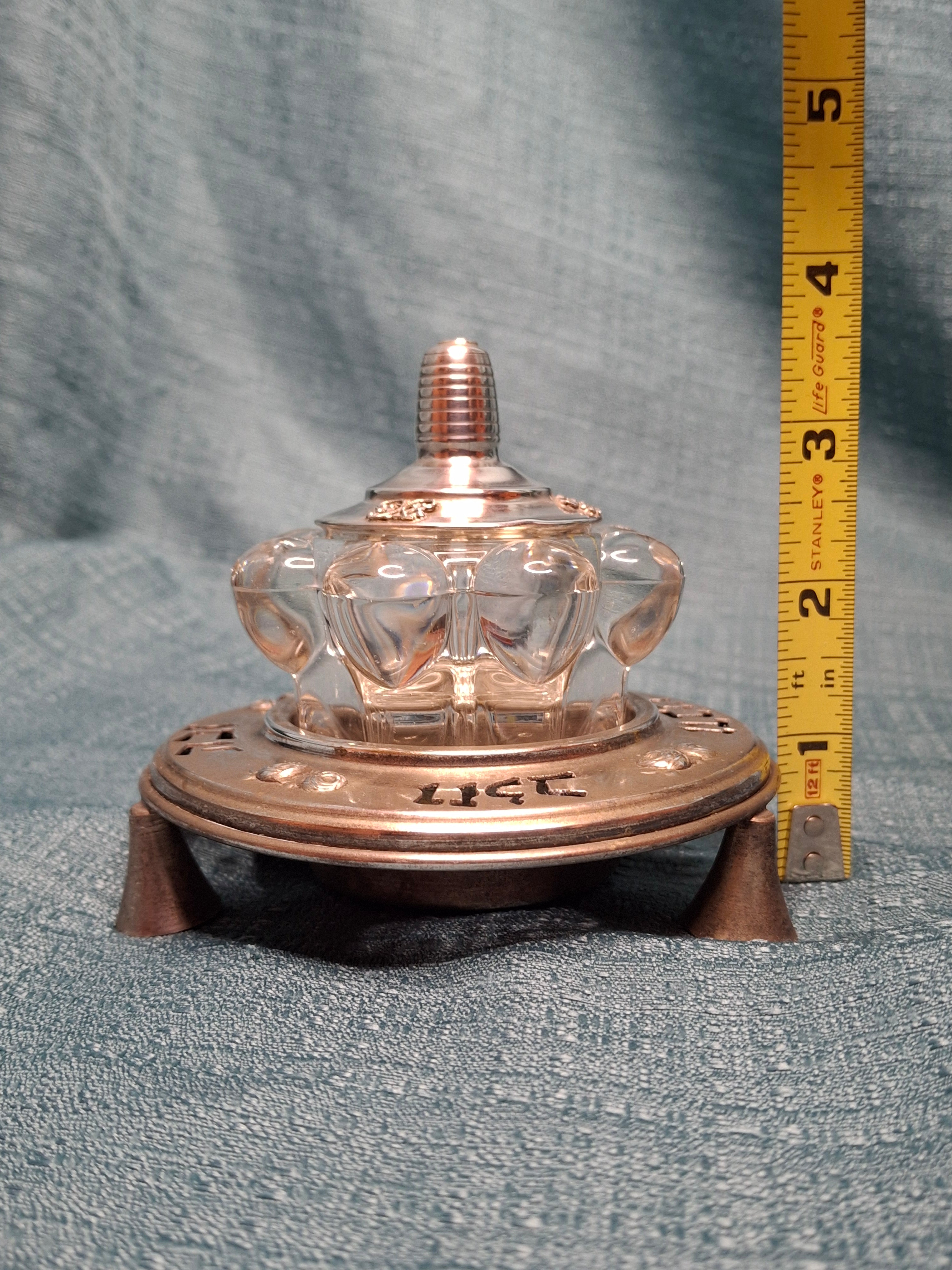 Vintage French Crystal Honey Dish with Silver-Plated Lid and Israeli Silver-Plated Holder Stand by Eisenstein - Judaica Rosh Hashanah Set "Land of Milk and Honey"
