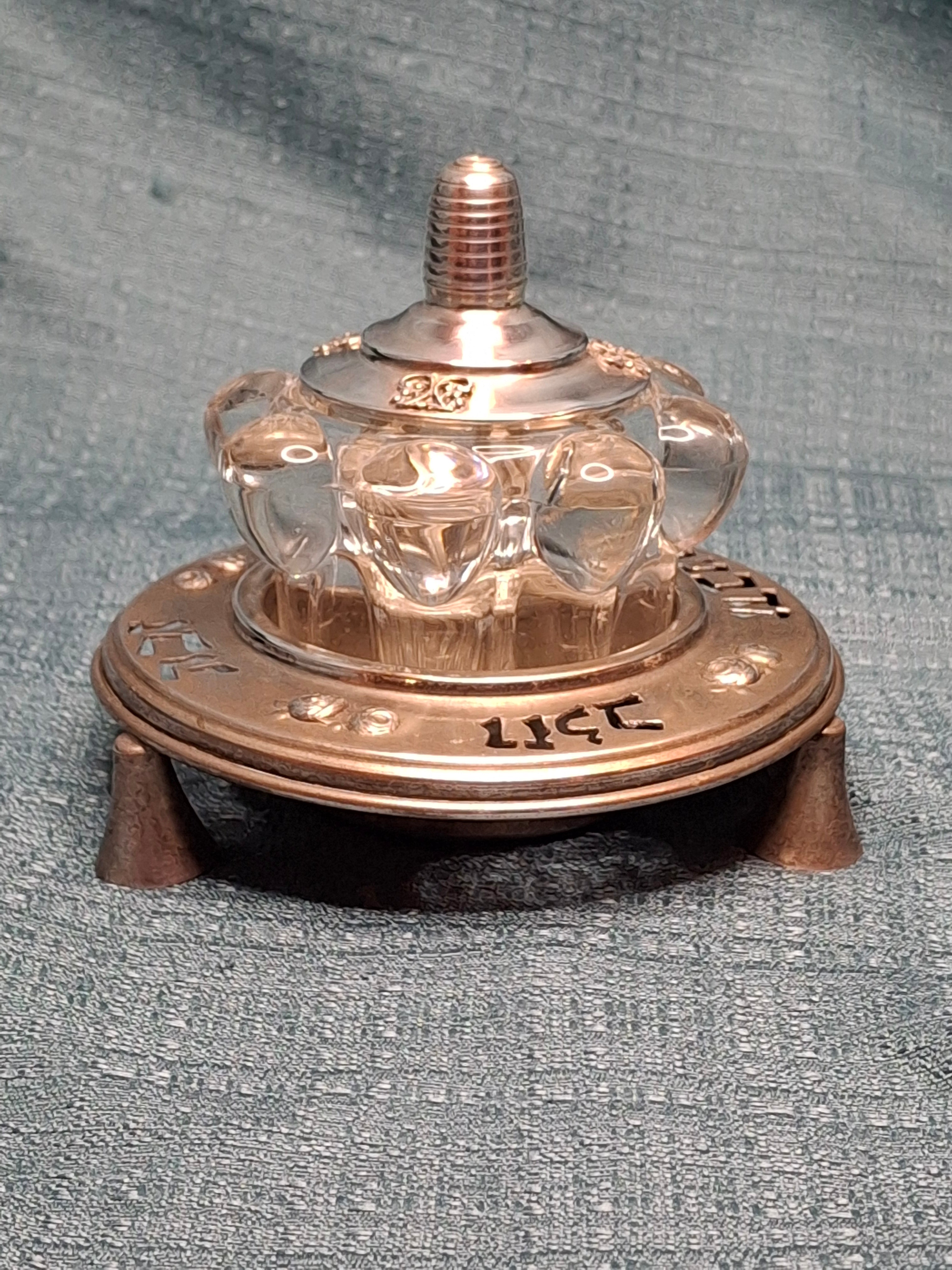 Vintage French Crystal Honey Dish with Silver-Plated Lid and Israeli Silver-Plated Holder Stand by Eisenstein - Judaica Rosh Hashanah Set "Land of Milk and Honey"