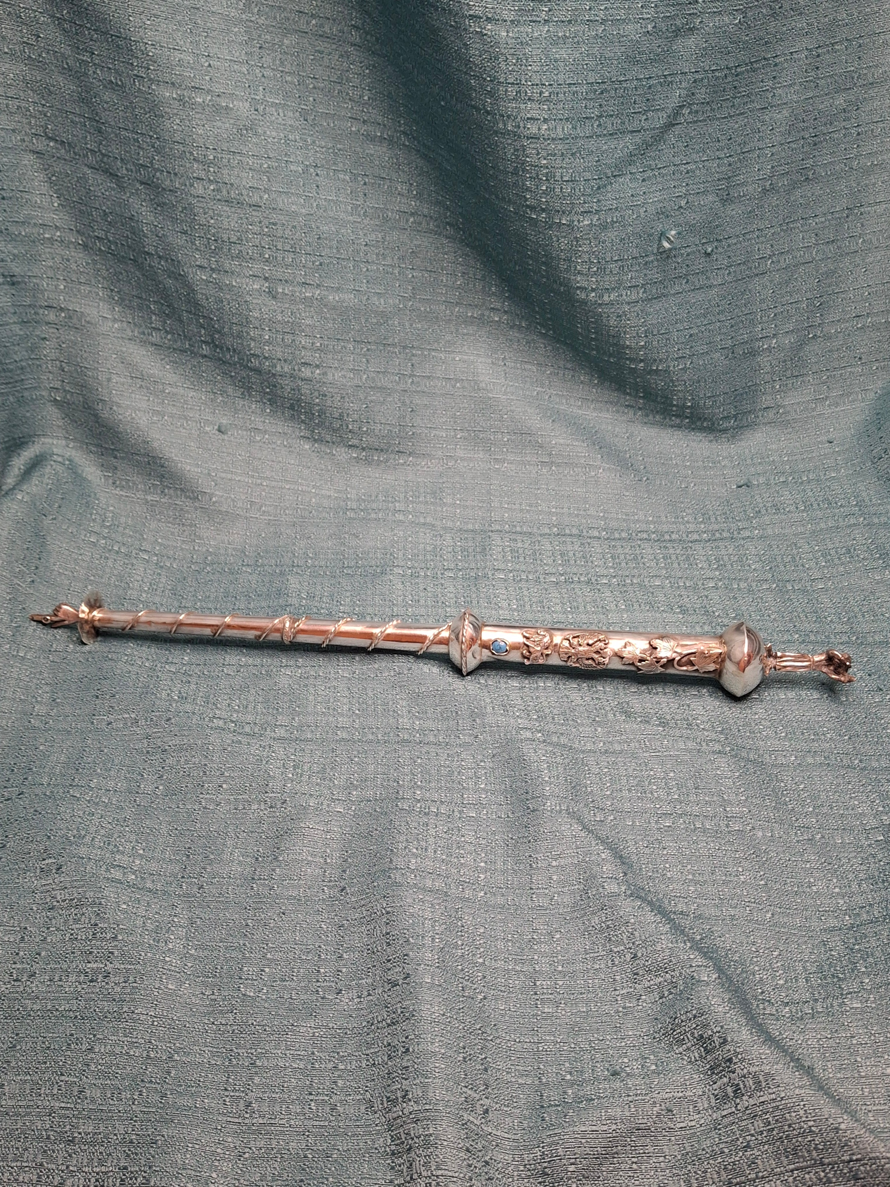 Antique 1873 Russian Imperial Silver Torah Pointer Yad with Fiddler Finial, Moscow Hallmarks