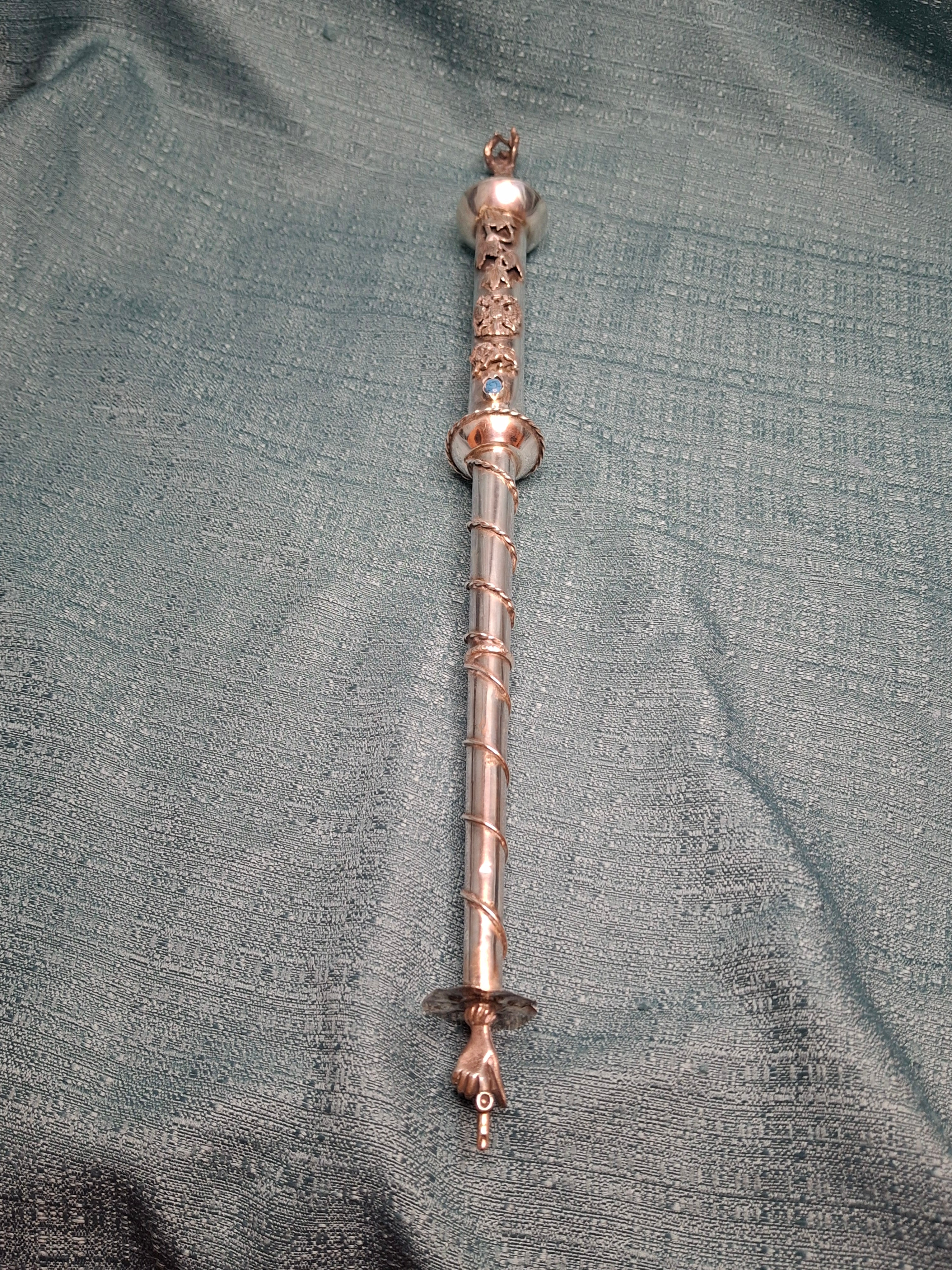 Antique 1873 Russian Imperial Silver Torah Pointer Yad with Fiddler Finial, Moscow Hallmarks