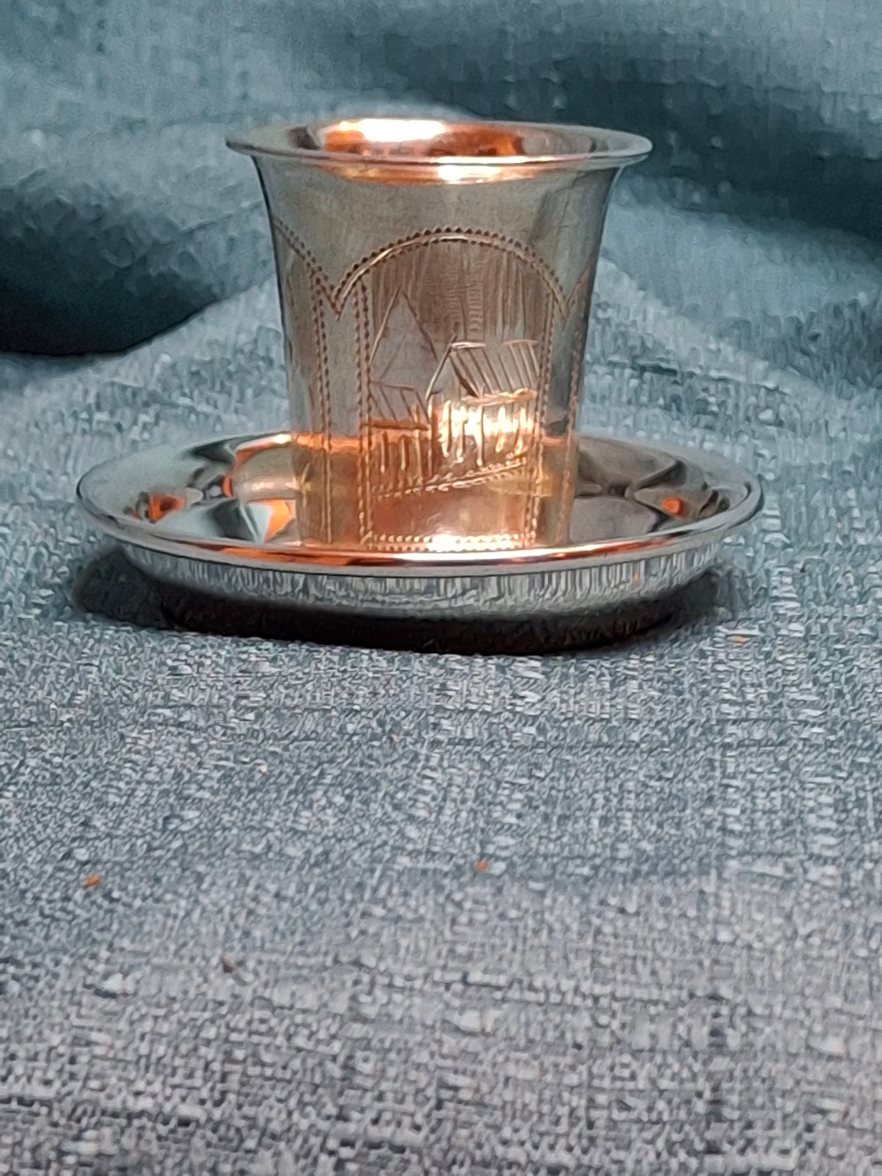 Imperial Russian 84 Silver Kiddush Cup Israel Eseevich Zakhoder (ИЕЗ) 1890–1900 with 925 Saucer