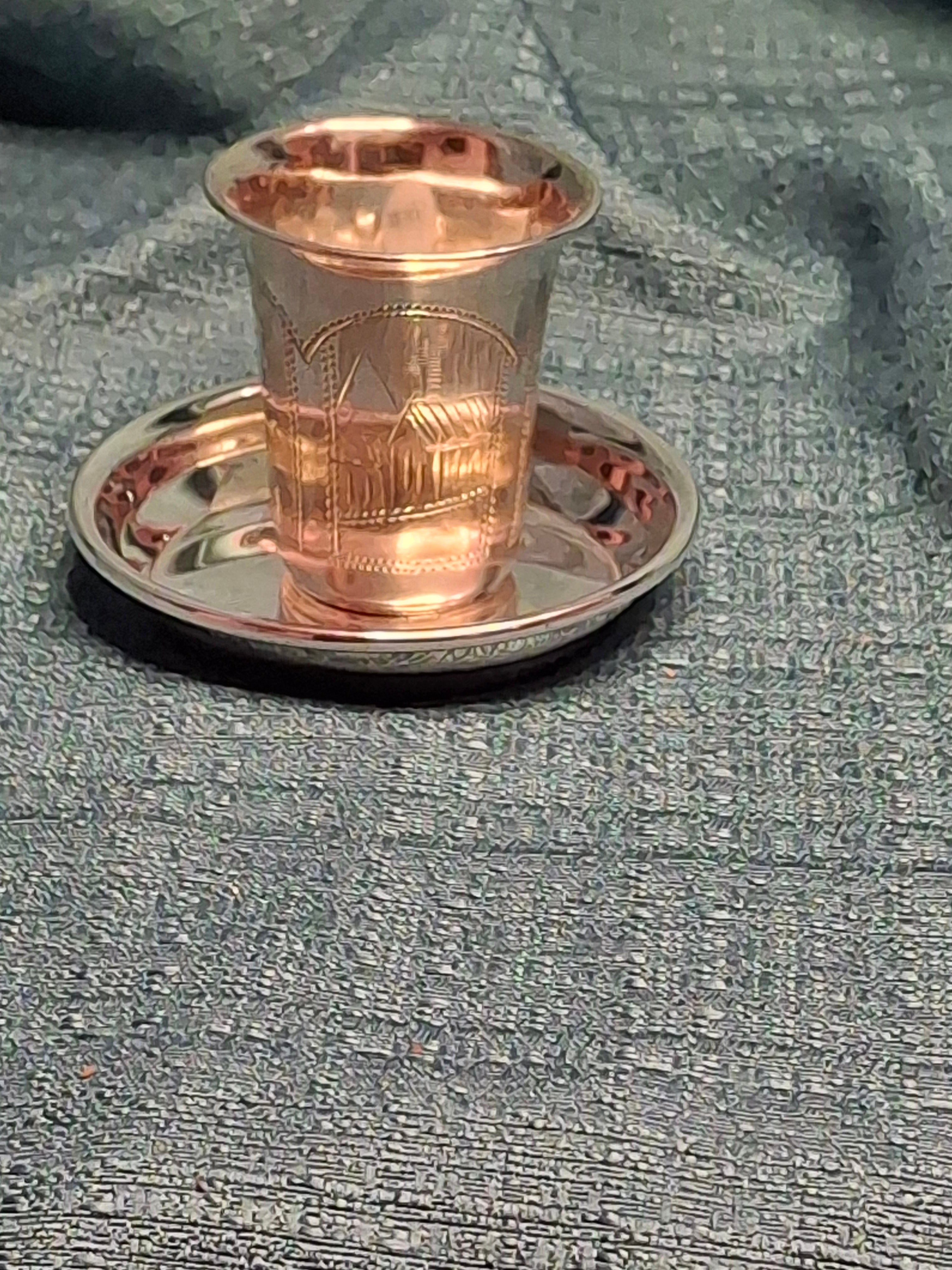 Imperial Russian 84 Silver Kiddush Cup Israel Eseevich Zakhoder (ИЕЗ) 1890–1900 with 925 Saucer