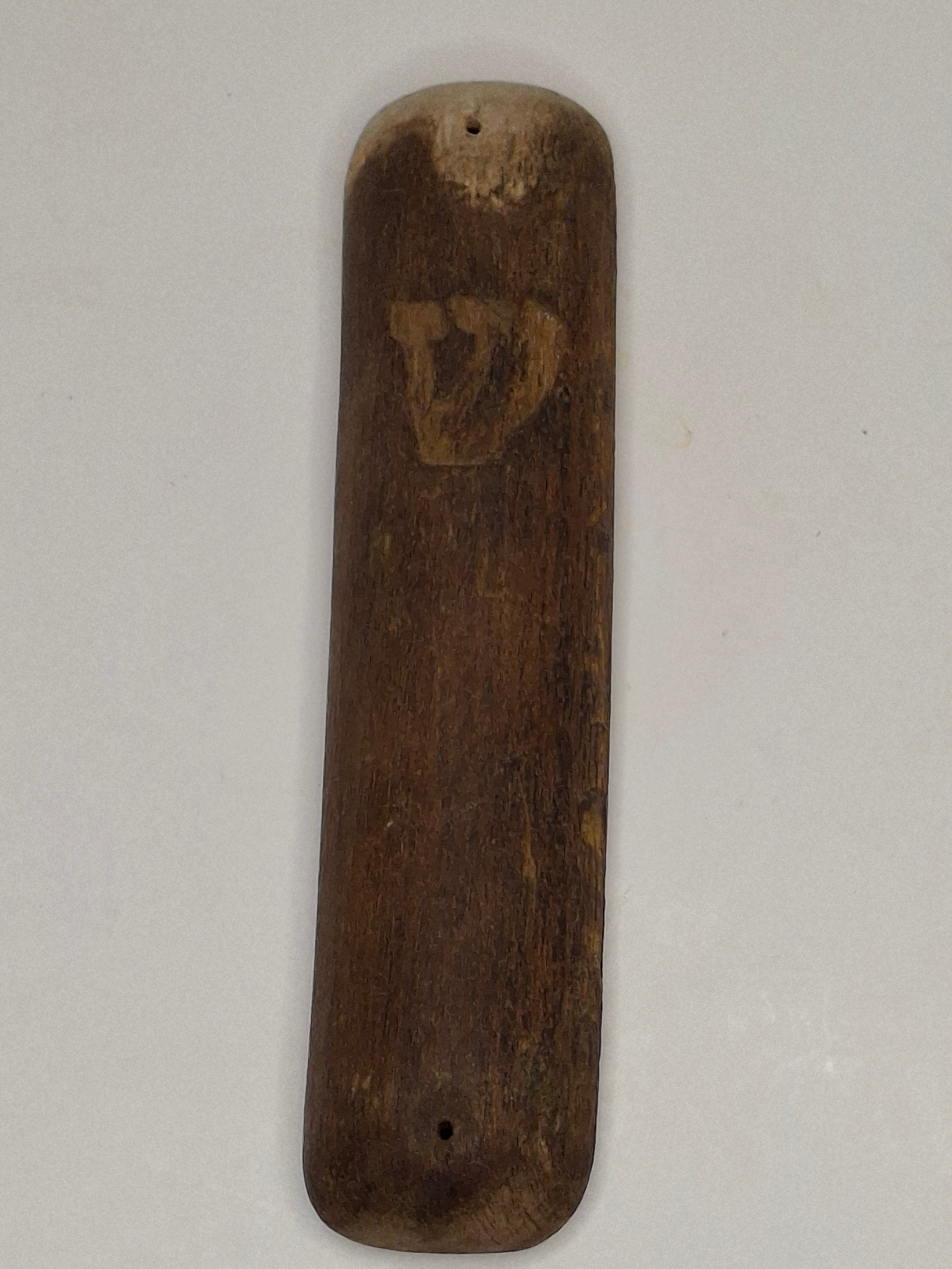 Antique WWII Holocaust Era Wooden Mezuzah Case - Hand-Carved - Lodz Ghetto Provenance