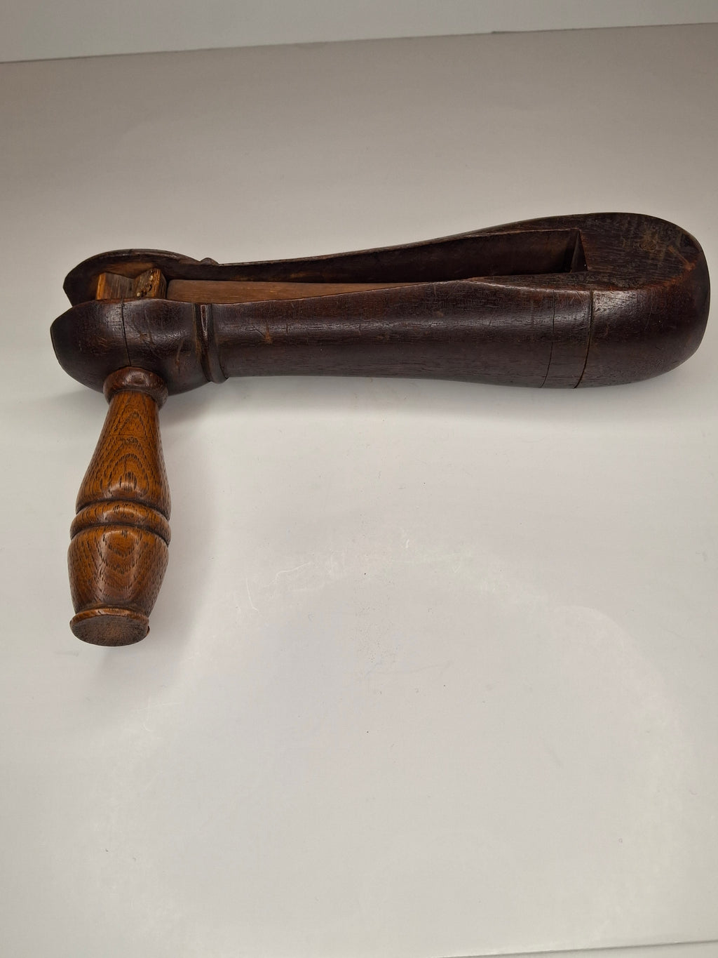 Antique Victorian Wooden Purim Gragger Grogger | 19thC Judaica Ratchet Noisemaker | Dark Walnut Trench Style Gas Alarm