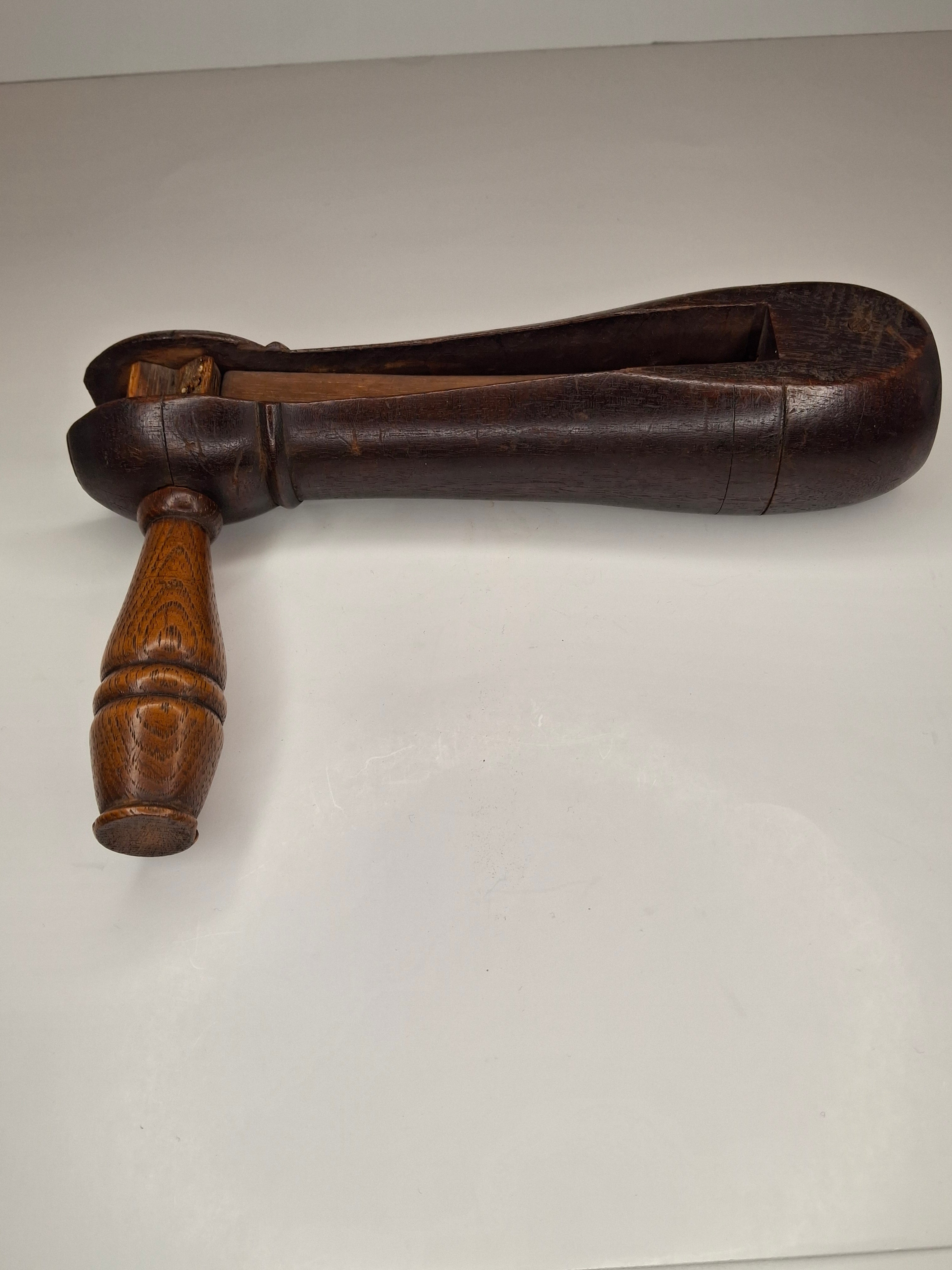 Antique Victorian Wooden Purim Gragger Grogger | 19thC Judaica Ratchet Noisemaker | Dark Walnut Trench Style Gas Alarm