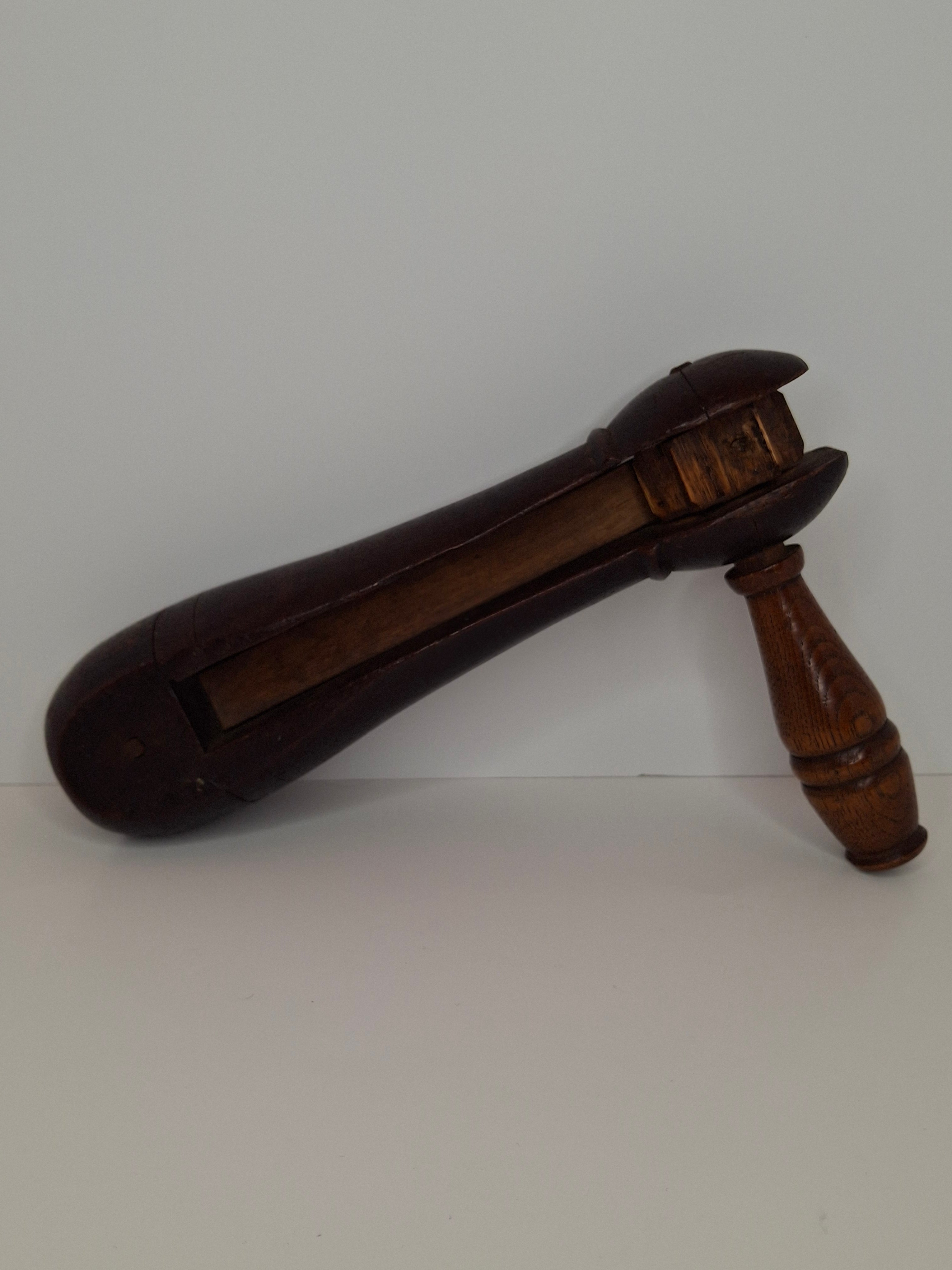 Antique Victorian Wooden Purim Gragger Grogger | 19thC Judaica Ratchet Noisemaker | Dark Walnut Trench Style Gas Alarm