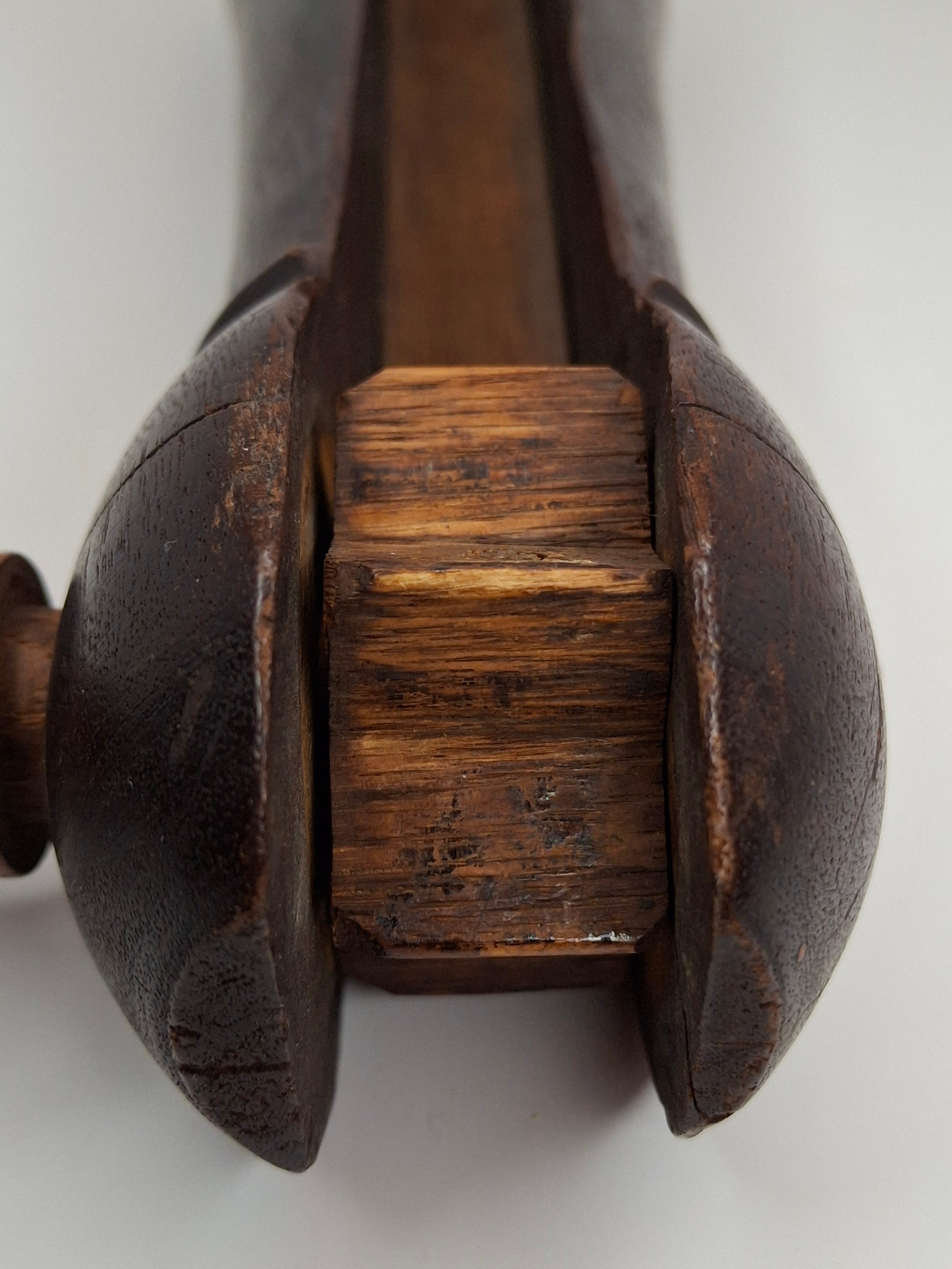 Antique Victorian Wooden Purim Gragger Grogger | 19thC Judaica Ratchet Noisemaker | Dark Walnut Trench Style Gas Alarm