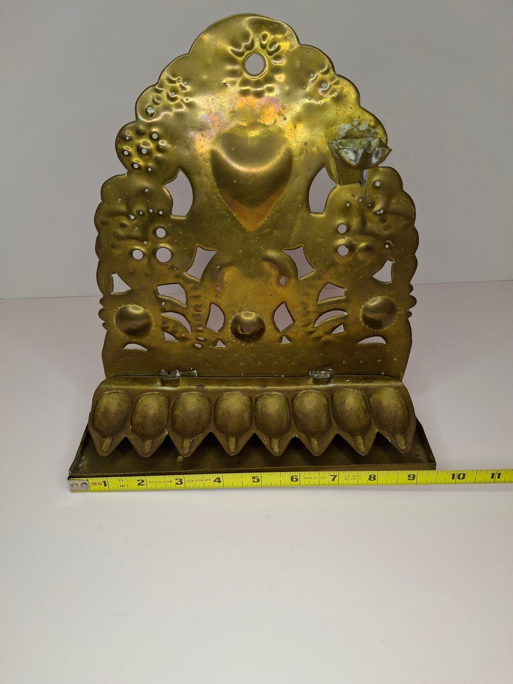 RARE Museum-Quality 18th C. Dutch Brass Hanukkah Menorah Oil Lamp Heart Repoussé Holland 1892 Provenance