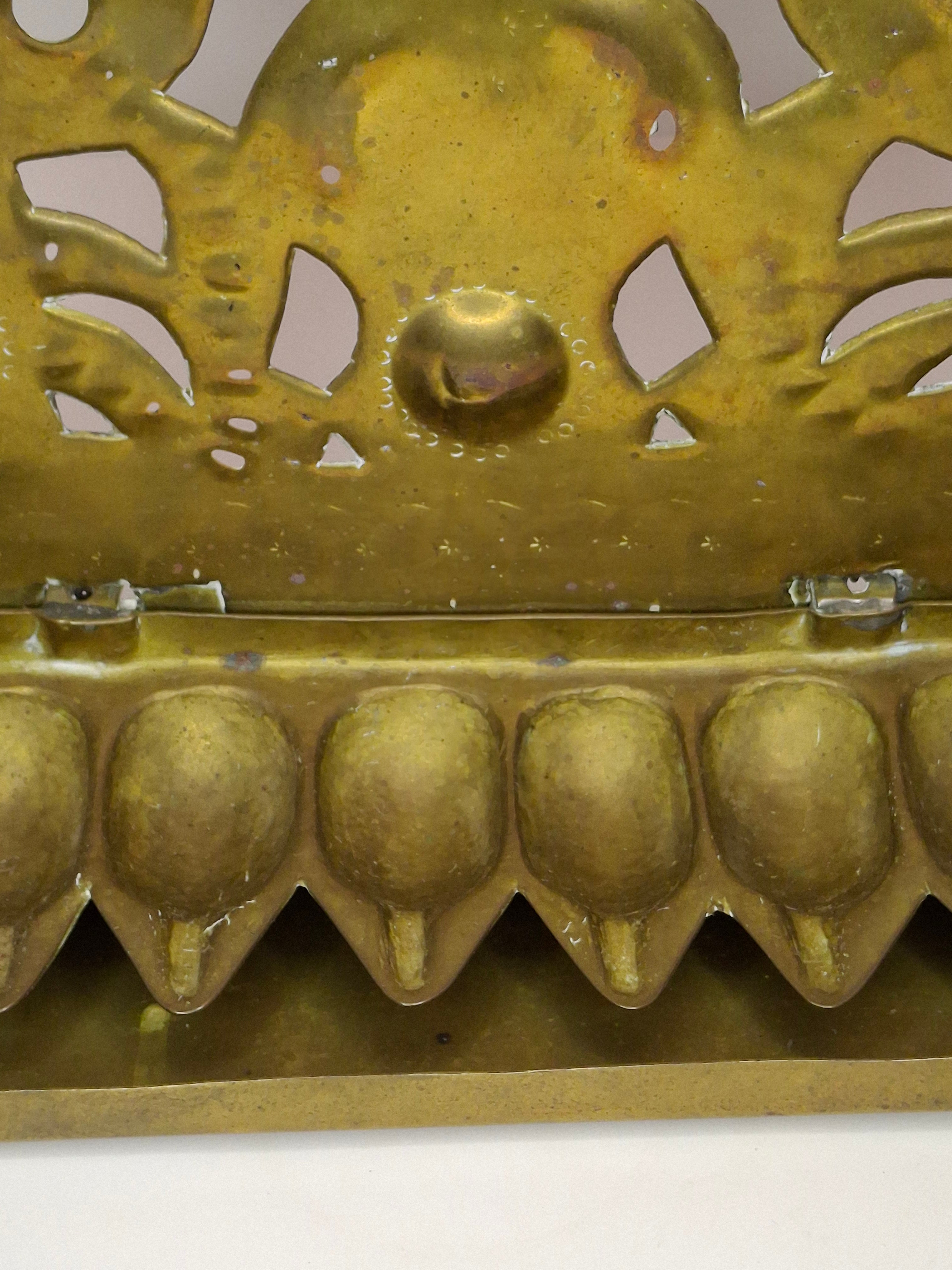 RARE Museum-Quality 18th C. Dutch Brass Hanukkah Menorah Oil Lamp Heart Repoussé Holland 1892 Provenance