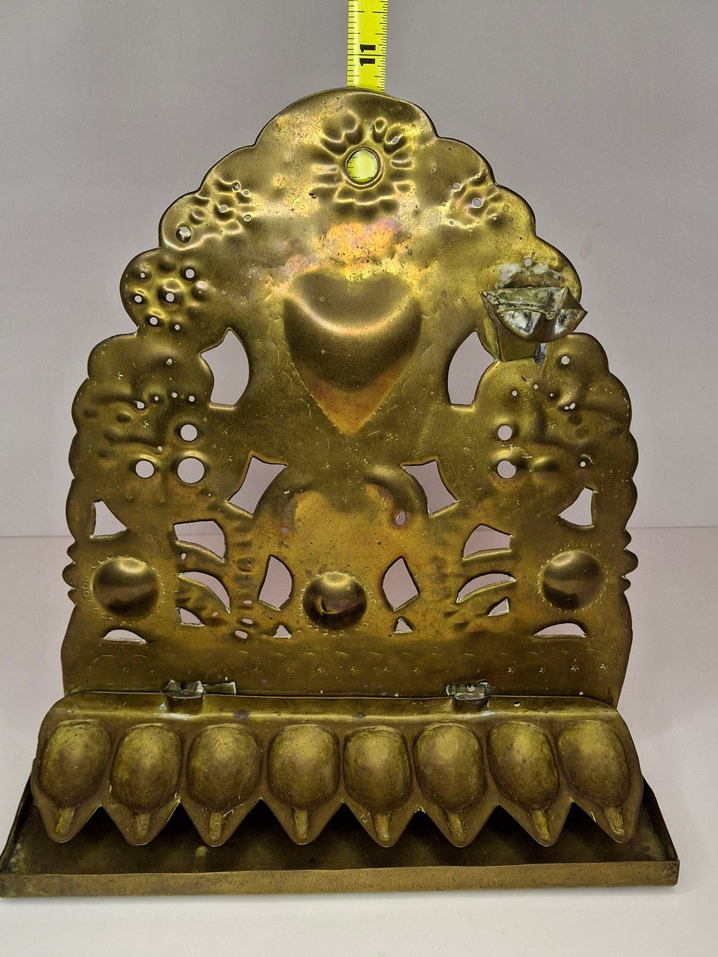 RARE Museum-Quality 18th C. Dutch Brass Hanukkah Menorah Oil Lamp Heart Repoussé Holland 1892 Provenance