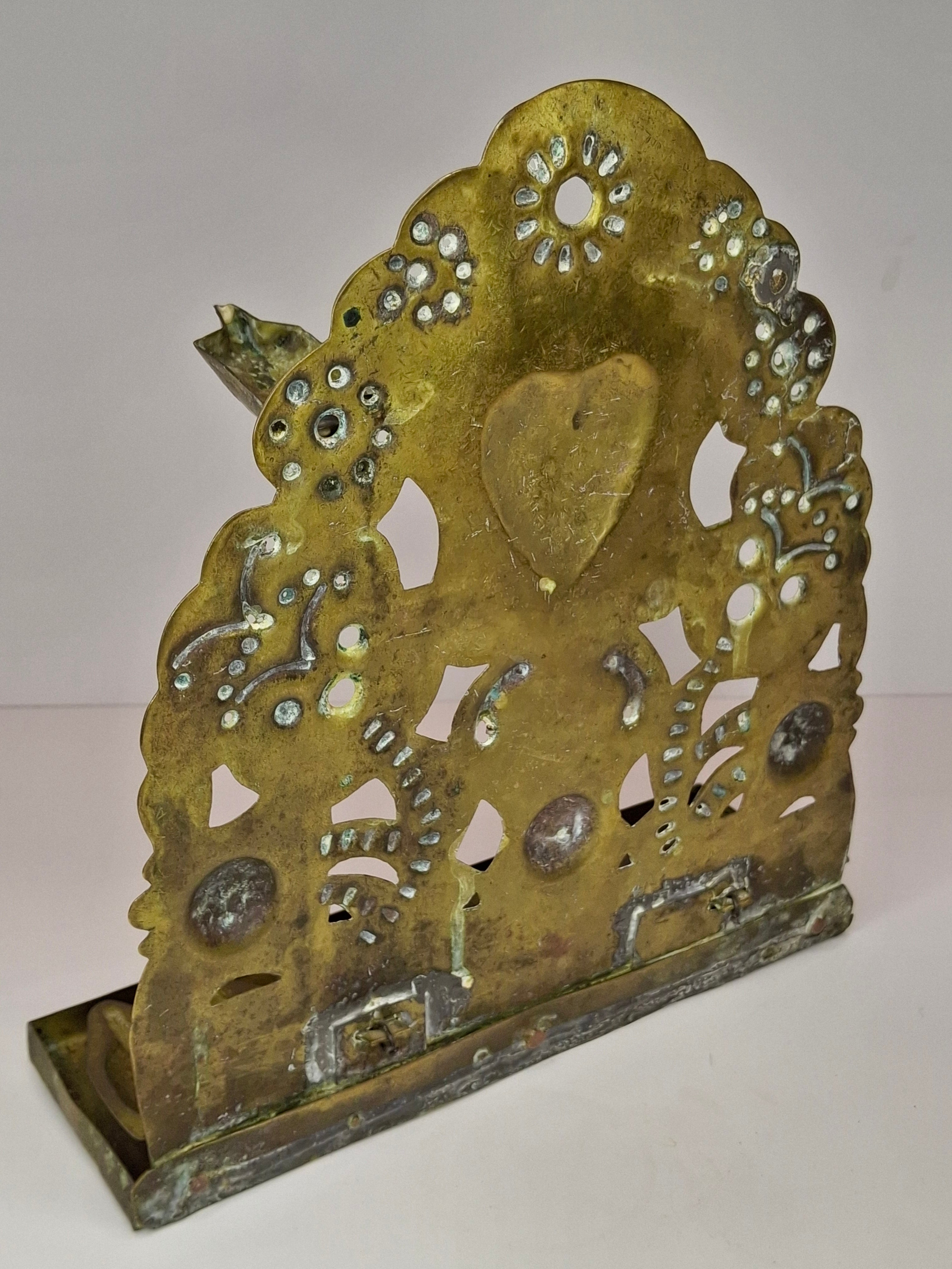 RARE Museum-Quality 18th C. Dutch Brass Hanukkah Menorah Oil Lamp Heart Repoussé Holland 1892 Provenance