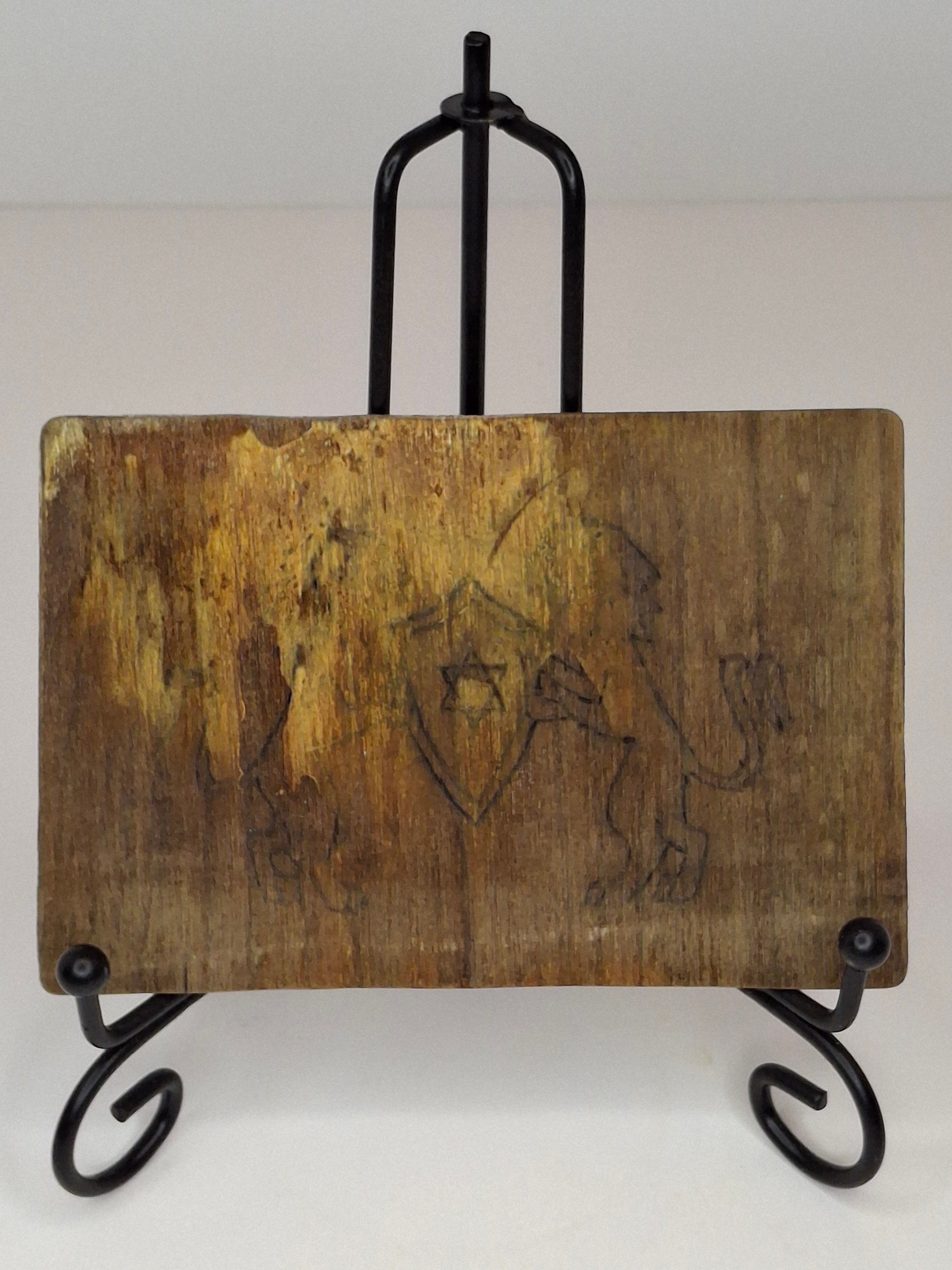 Rare WWII Holocaust Judaica - Wooden Postcard Litzmannstadt Ghetto (Lodz) Poland - Star of David & Lions of Judah - 1940s