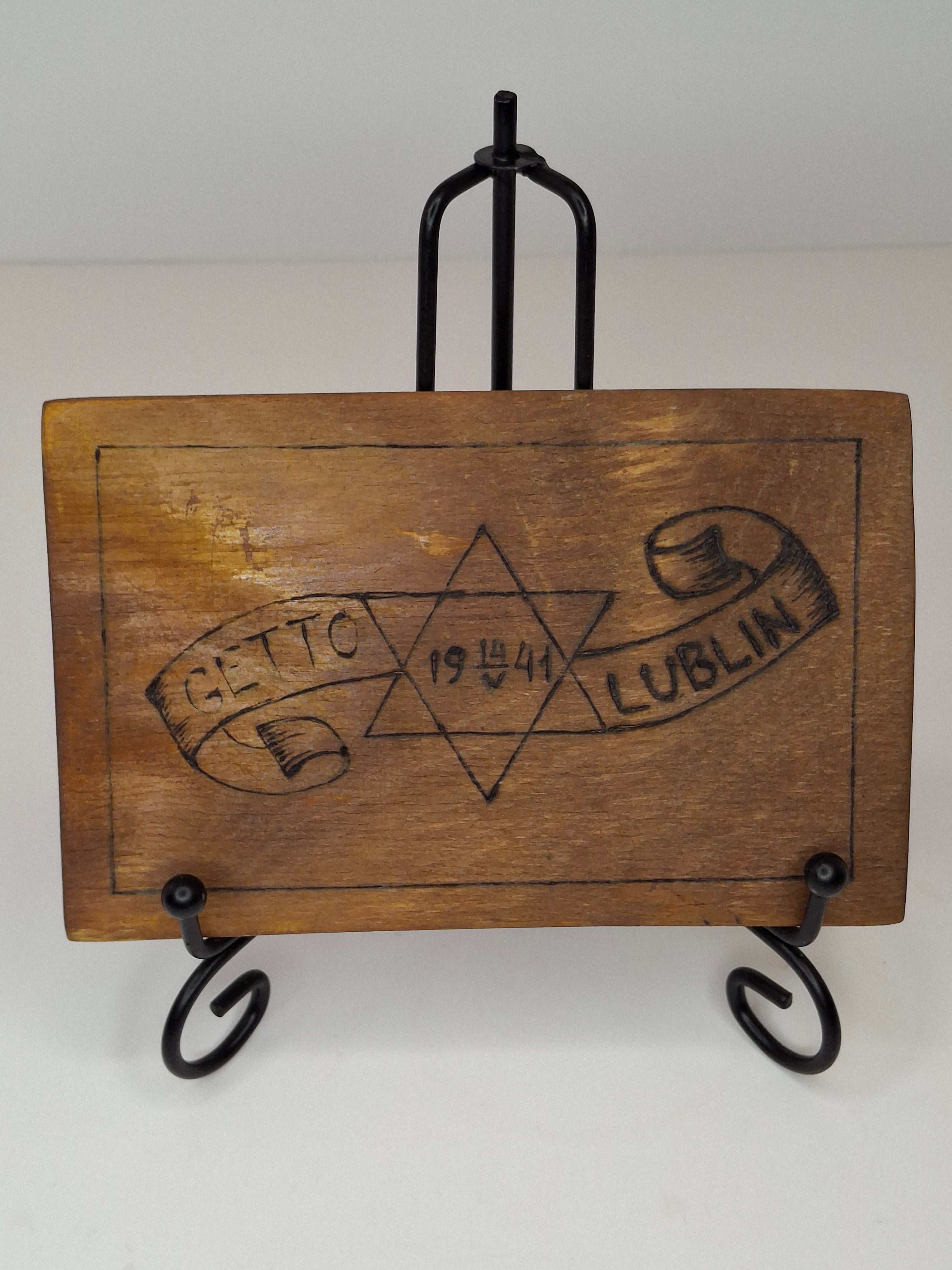 Museum-Quality Ultra-Rare 1941 Lublin Ghetto Hand-Carved Plywood Postcard - WWII Holocaust Judaica - Star of David