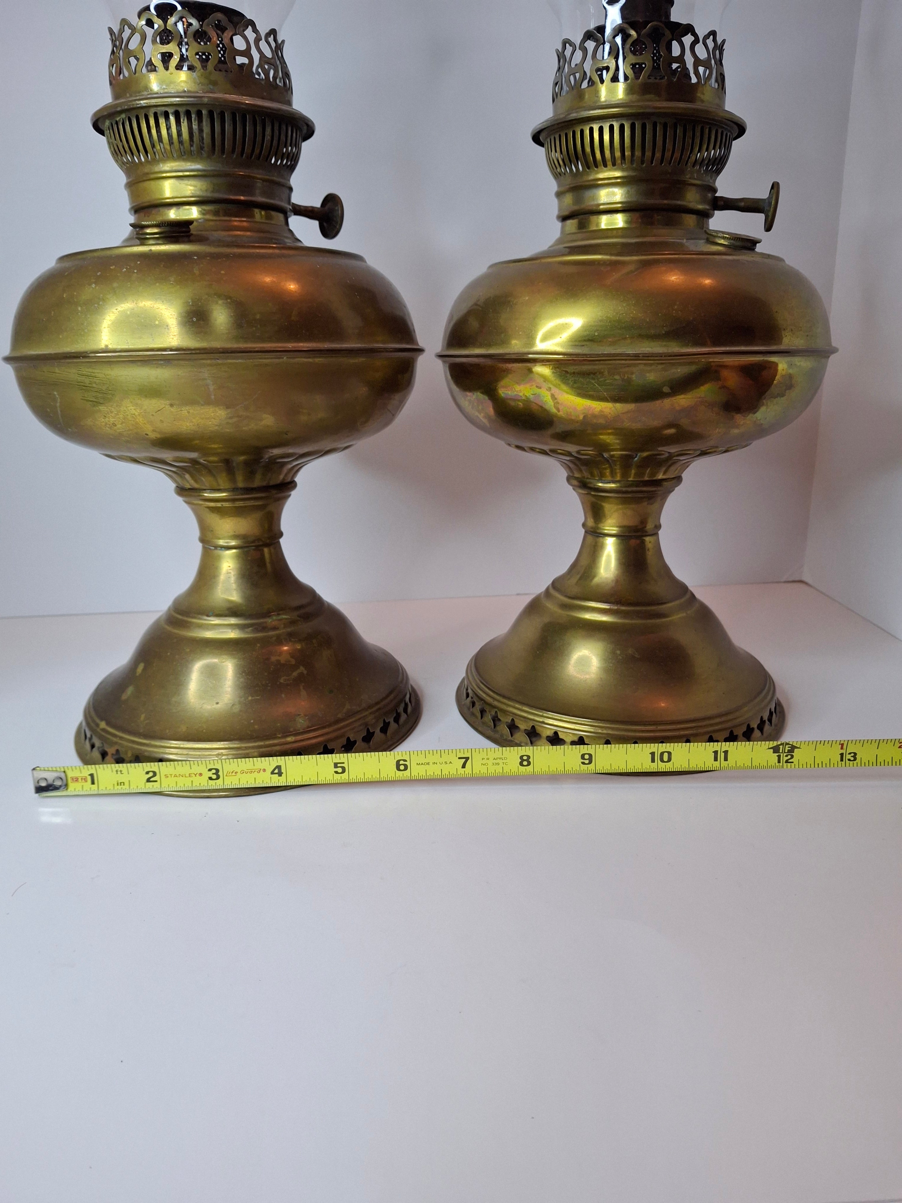 Pair of Antique Brass Rayo Center Draft Kerosene Table Lamps – Bradley & Hubbard / Standard Oil, c. 1905-1920