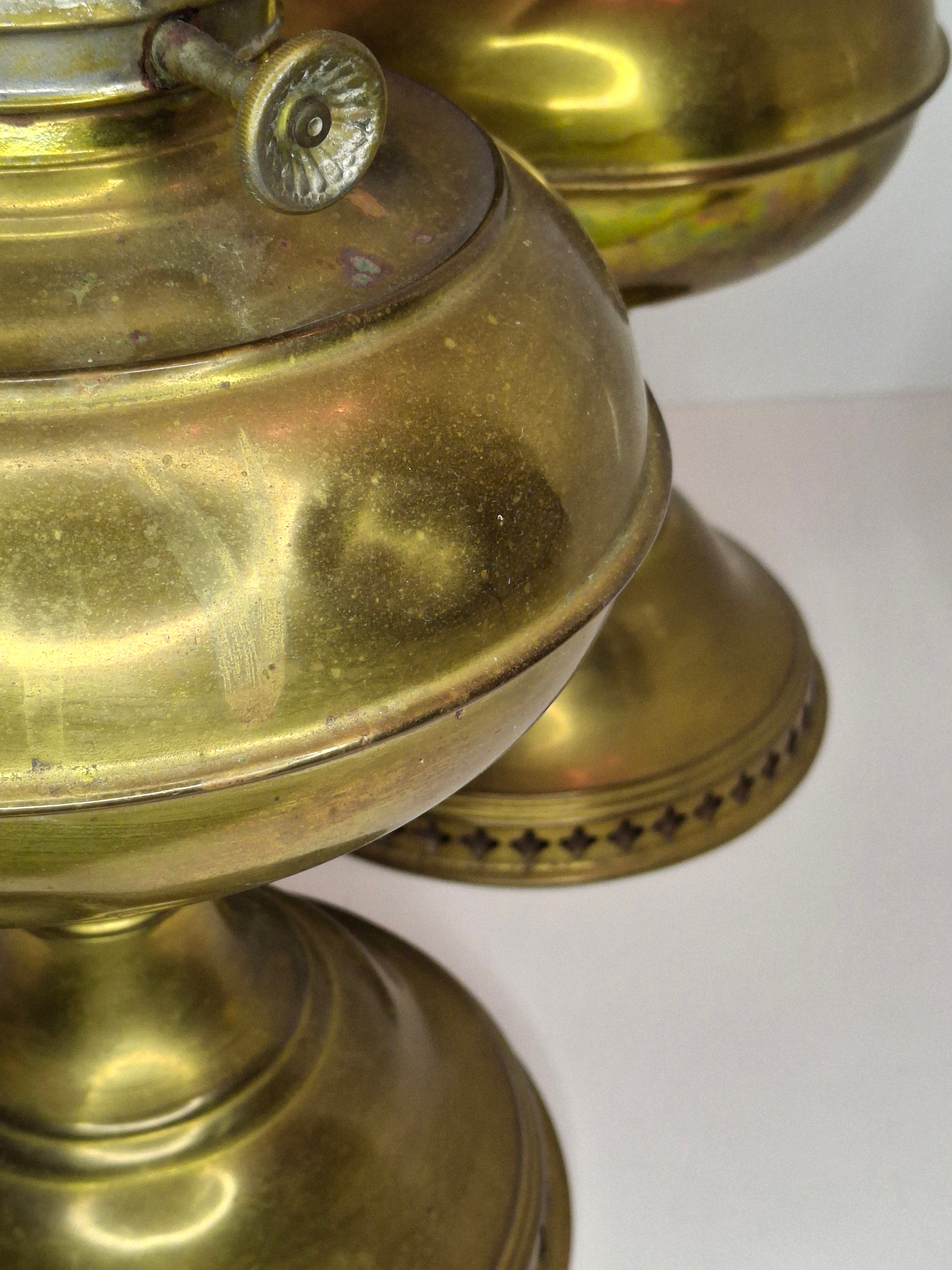 Pair of Antique Brass Rayo Center Draft Kerosene Table Lamps – Bradley & Hubbard / Standard Oil, c. 1905-1920