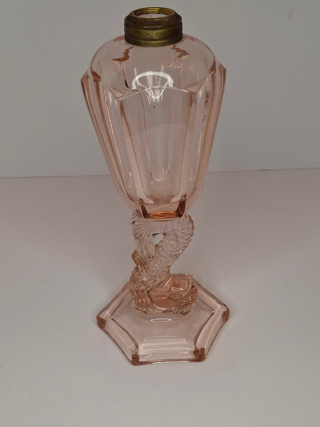 Vintage Pink Depression Glass Dolphin Oil Lamp - Sandwich Style Koi Fish 10"