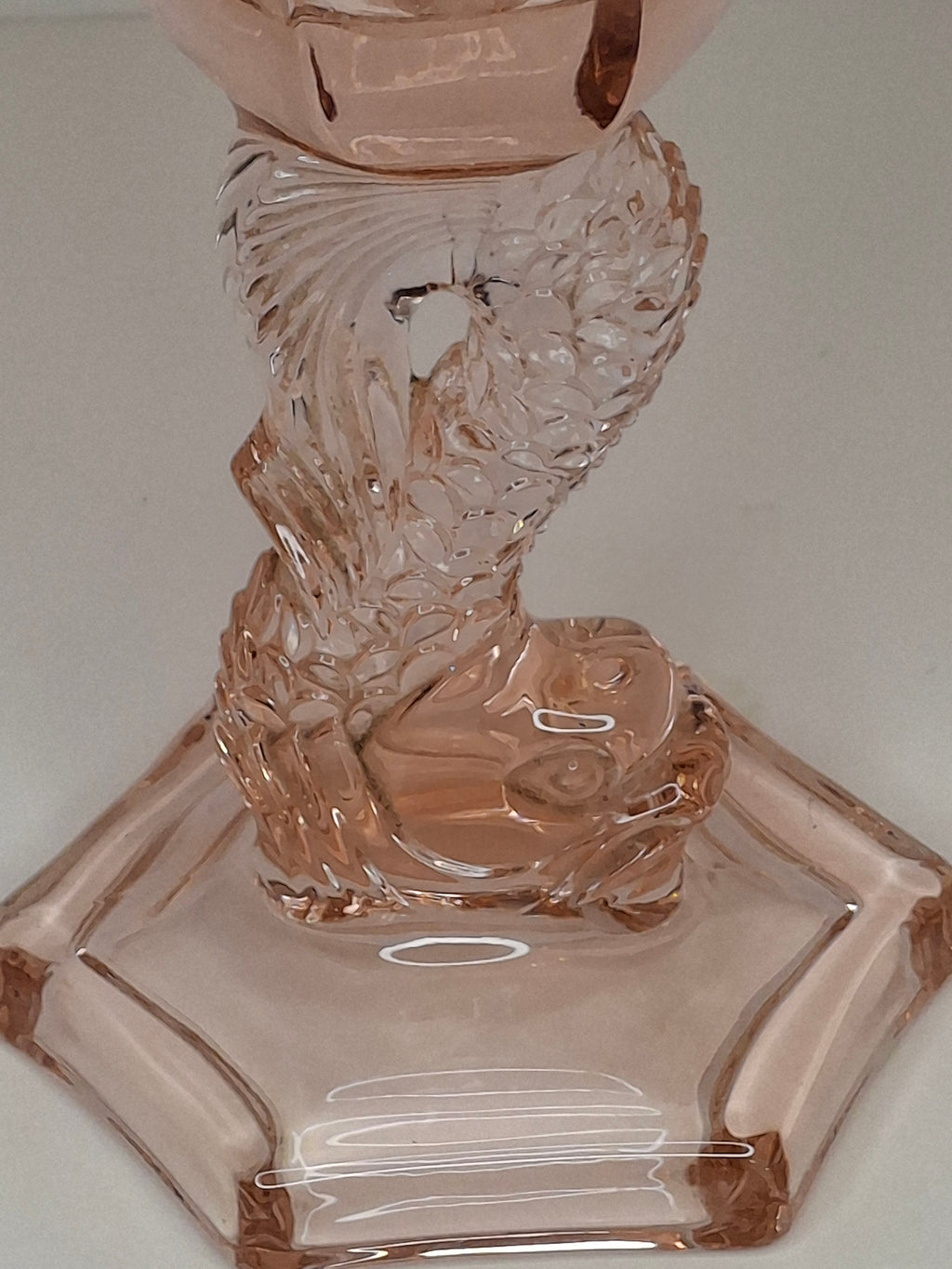 Vintage Pink Depression Glass Dolphin Oil Lamp - Sandwich Style Koi Fish 10"