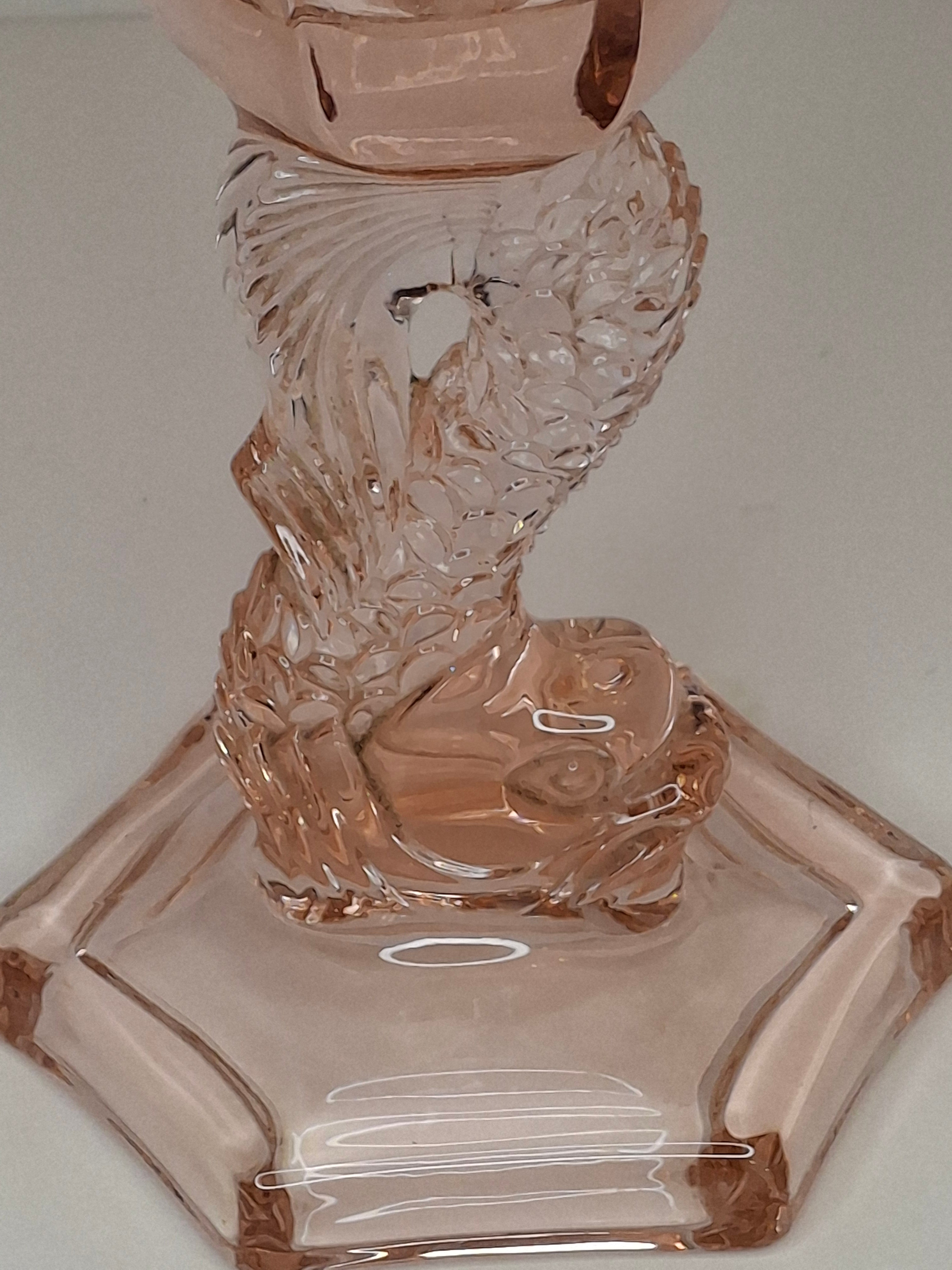 Vintage Pink Depression Glass Dolphin Oil Lamp - Sandwich Style Koi Fish 10"