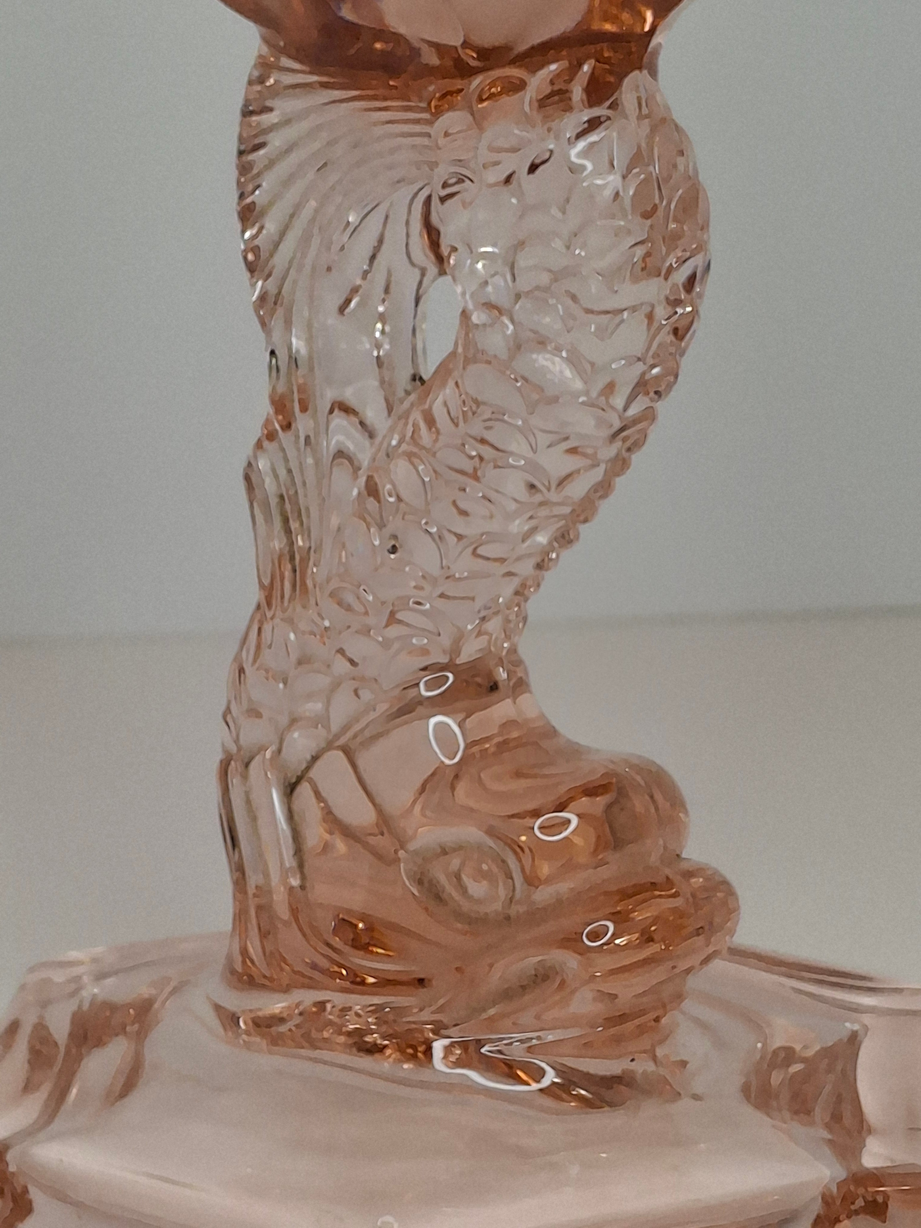 Vintage Pink Depression Glass Dolphin Oil Lamp - Sandwich Style Koi Fish 10"