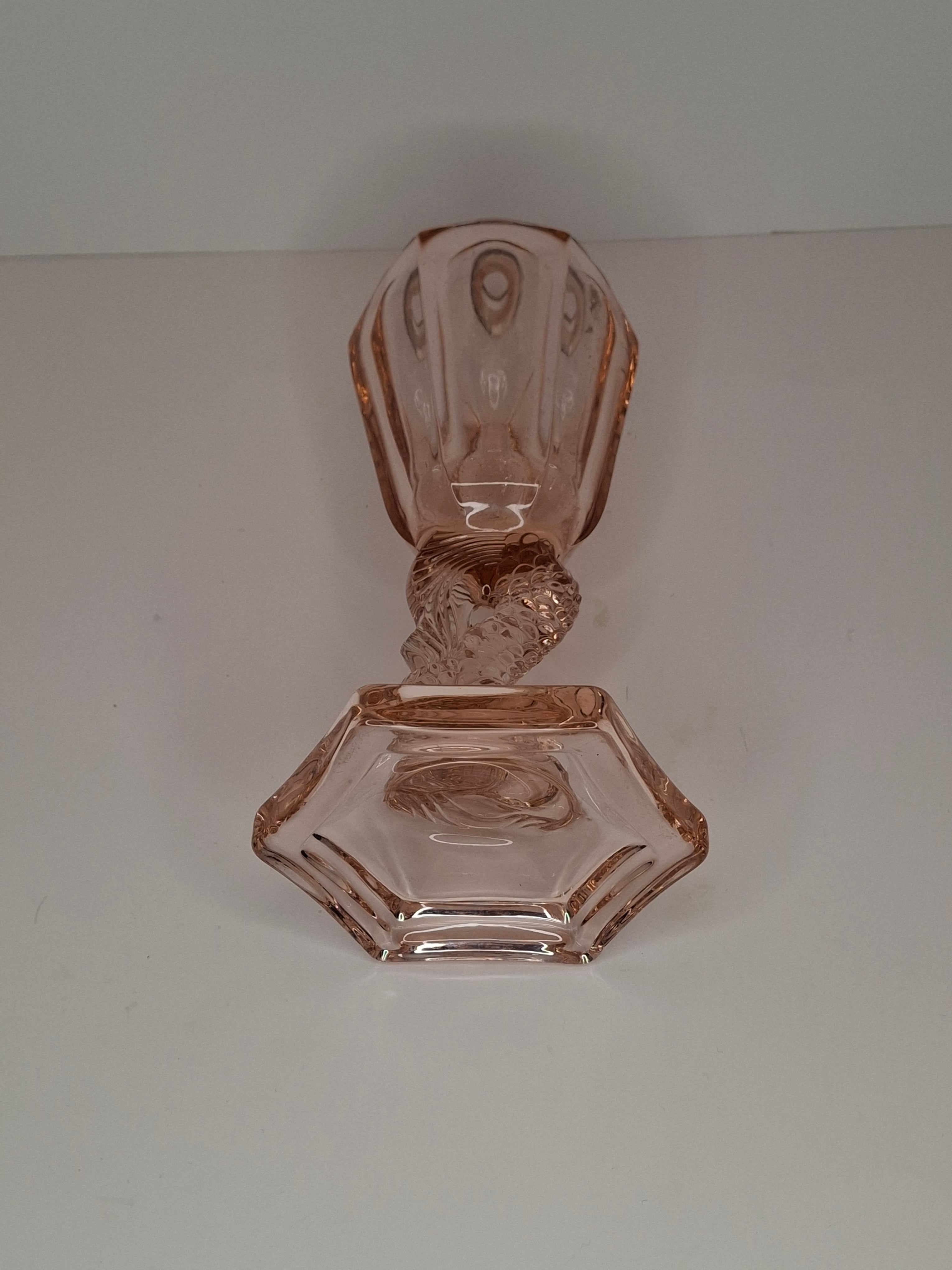 Vintage Pink Depression Glass Dolphin Oil Lamp - Sandwich Style Koi Fish 10"