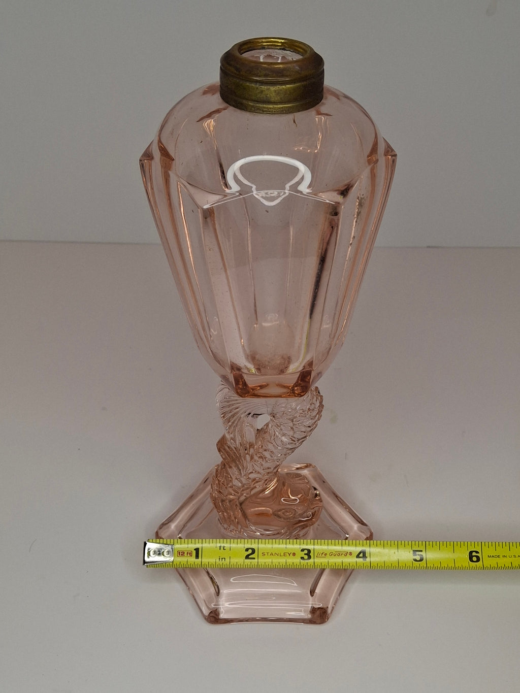 Vintage Pink Depression Glass Dolphin Oil Lamp - Sandwich Style Koi Fish 10"