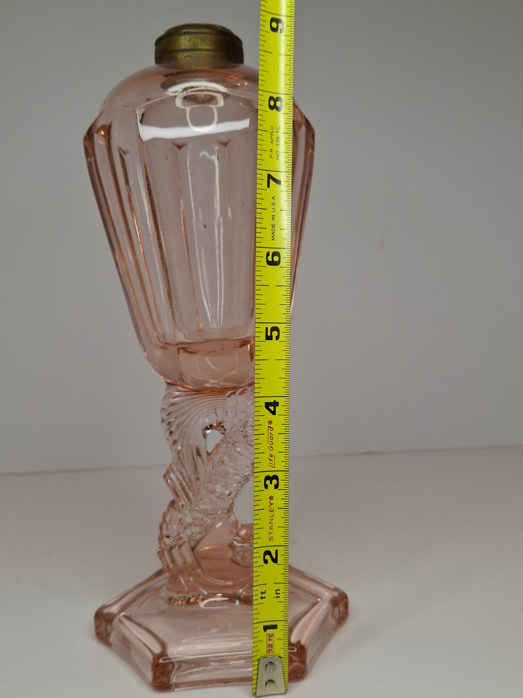 Vintage Pink Depression Glass Dolphin Oil Lamp - Sandwich Style Koi Fish 10"