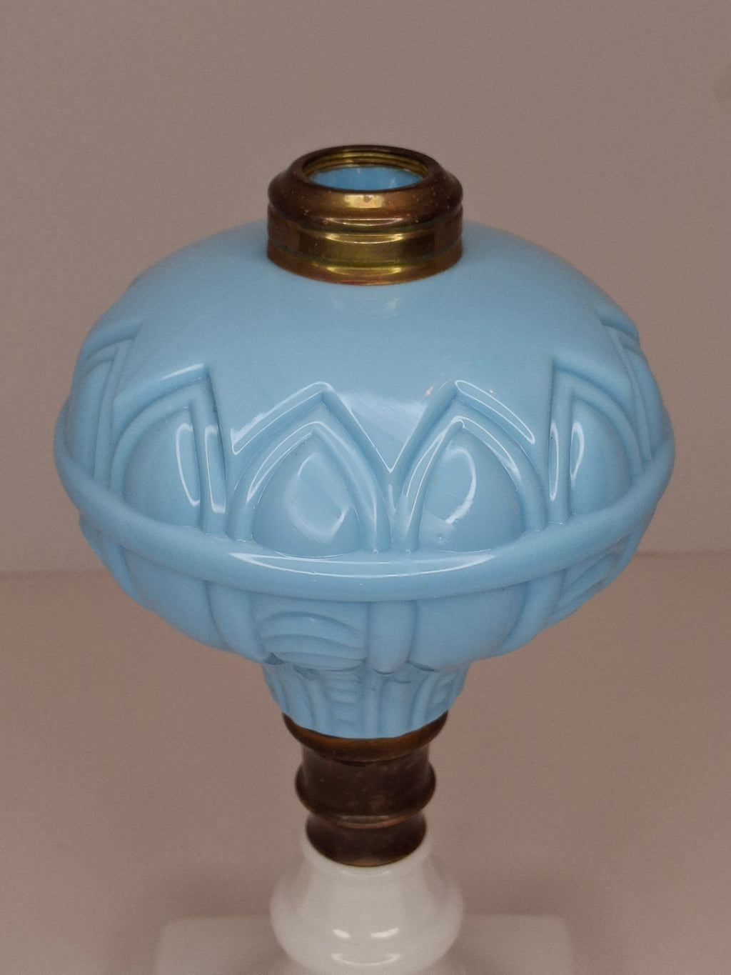 Antique 1850s Boston Sandwich Blue & Alabaster Whale Oil Lamp Paneled Arches