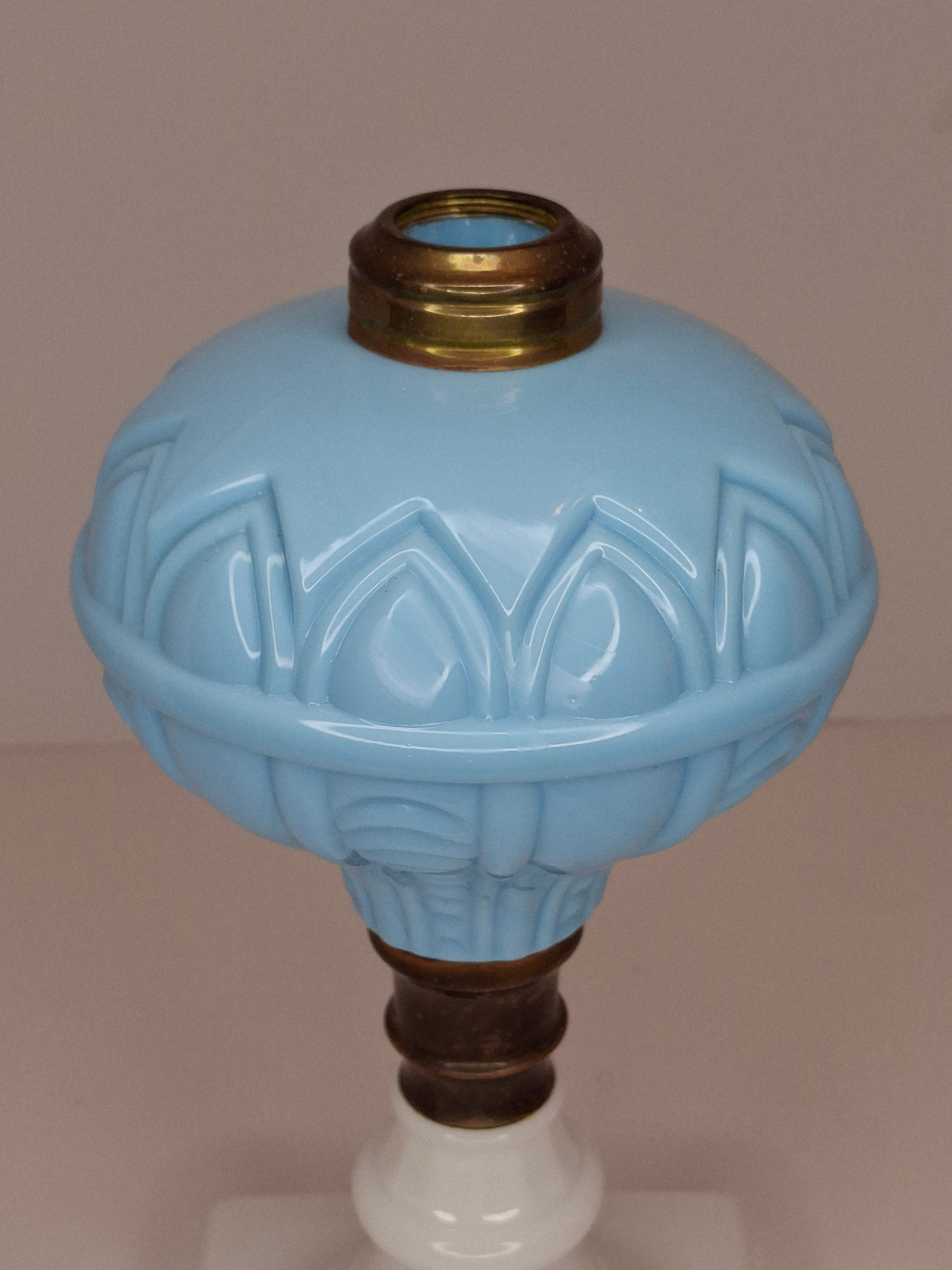 Antique 1850s Boston Sandwich Blue & Alabaster Whale Oil Lamp Paneled Arches