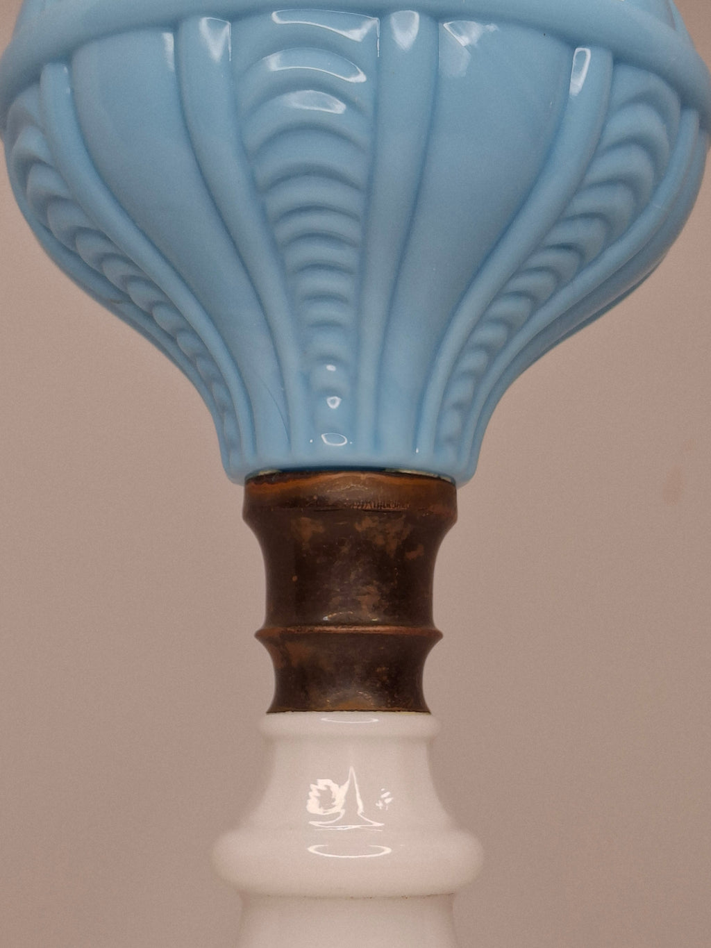Antique 1850s Boston Sandwich Blue & Alabaster Whale Oil Lamp Paneled Arches