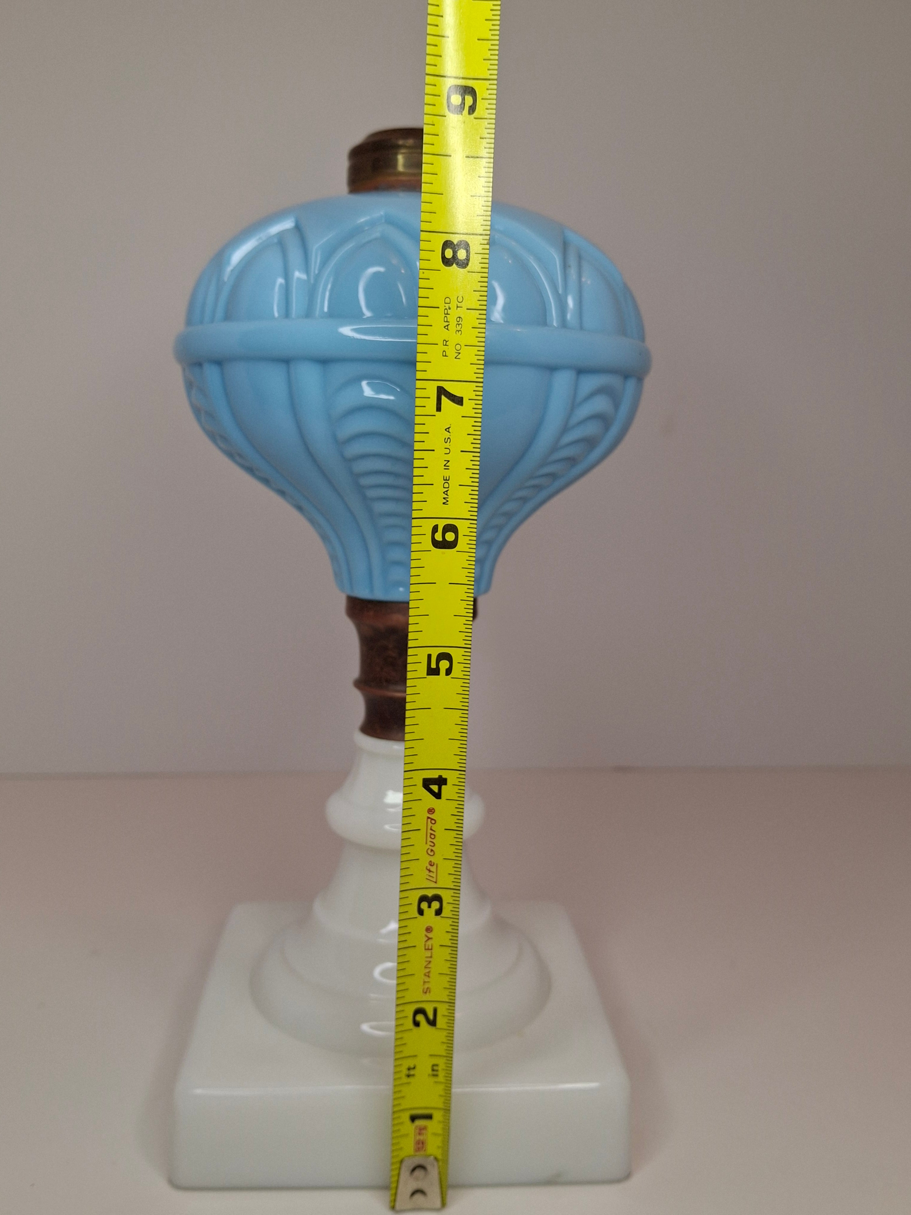 Antique 1850s Boston Sandwich Blue & Alabaster Whale Oil Lamp Paneled Arches