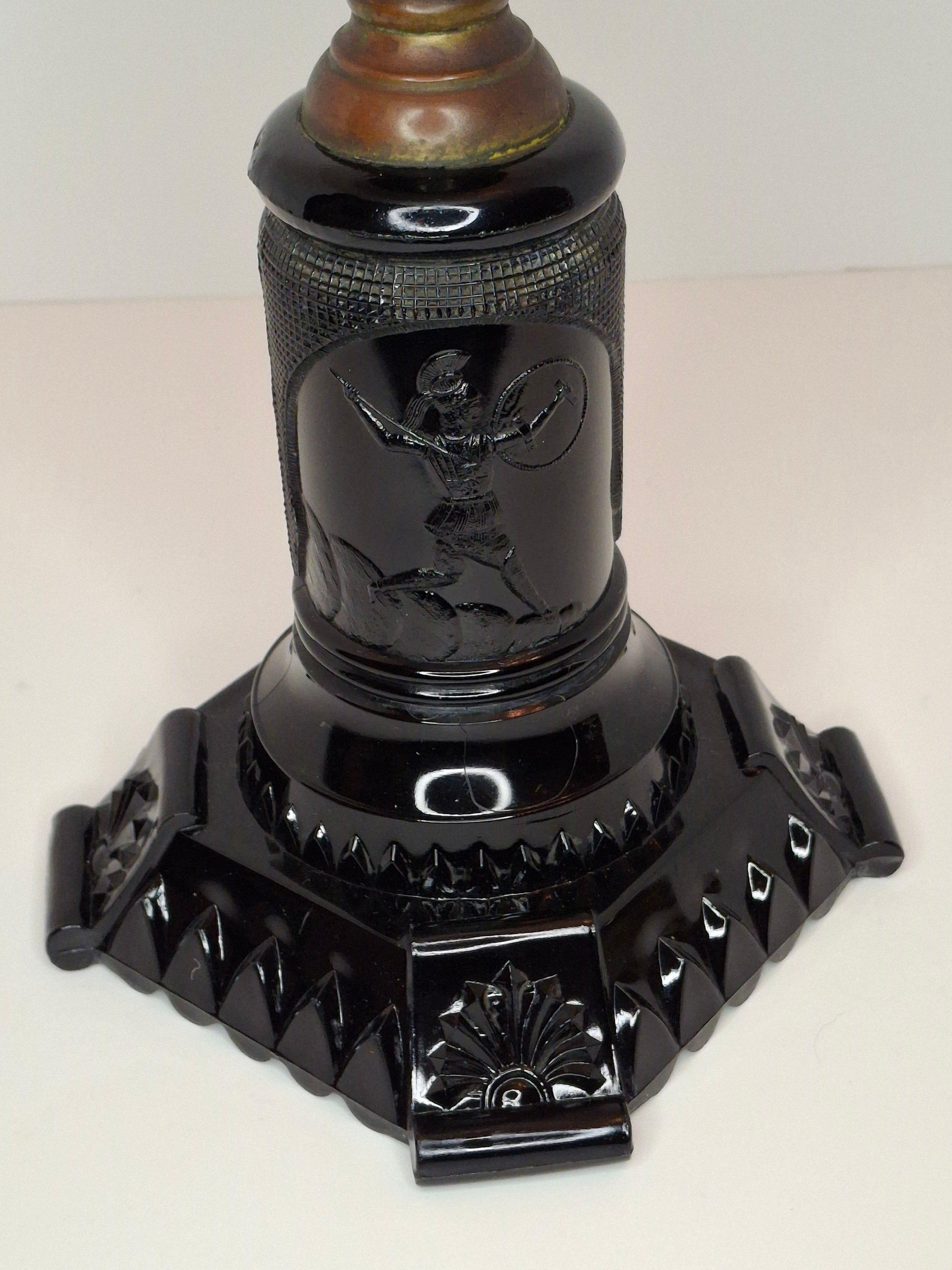Antique EAPG Adams & Co Minerva Stem Kerosene Stand Lamp Diamond & Dot Font 1880s