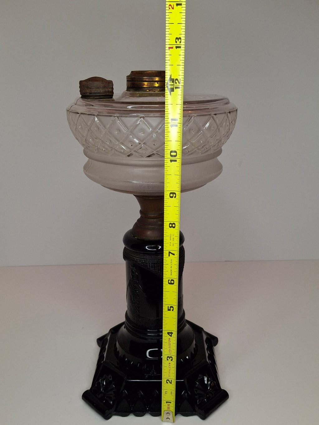 Antique EAPG Adams & Co Minerva Stem Kerosene Stand Lamp Diamond & Dot Font 1880s