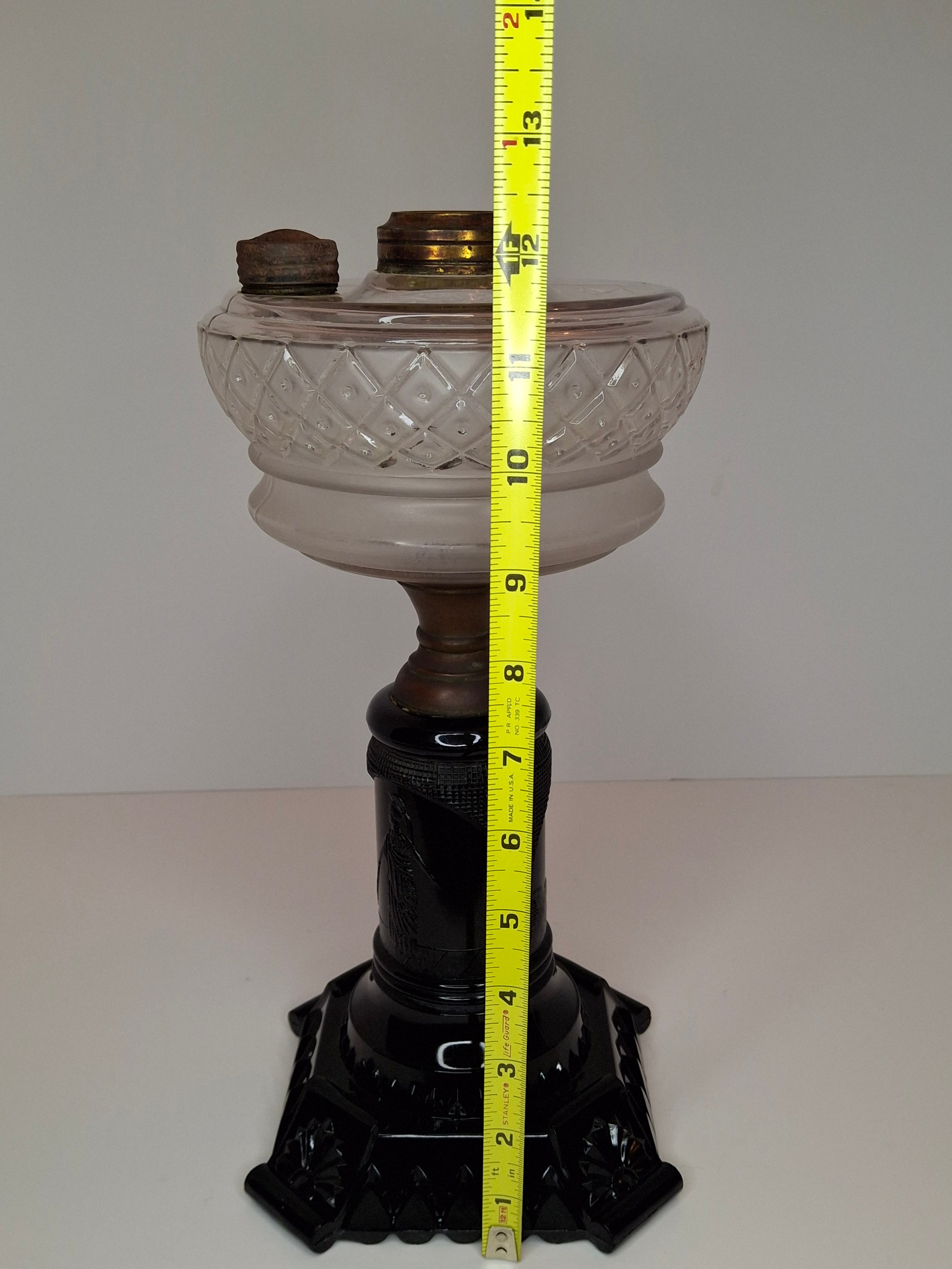 Antique EAPG Adams & Co Minerva Stem Kerosene Stand Lamp Diamond & Dot Font 1880s
