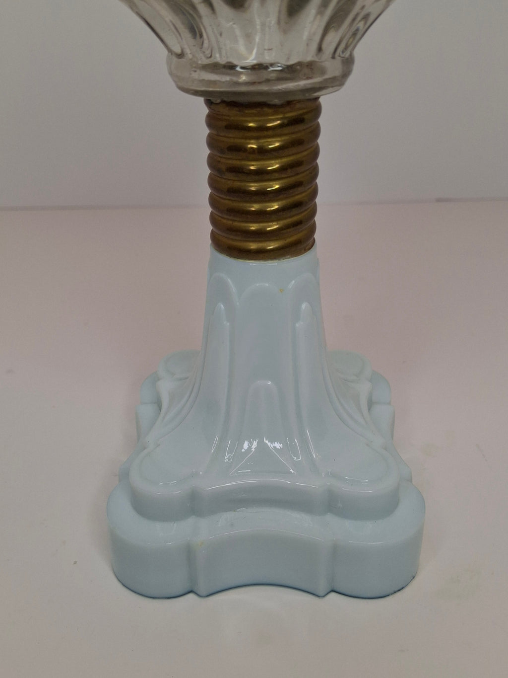 Antique Victorian Oil Lamp Blue Milk Glass Gestler Collection P&A Banner Burner