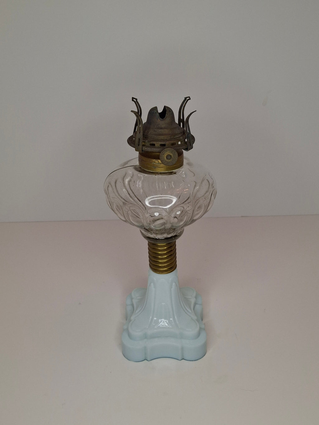 Antique Victorian Oil Lamp Blue Milk Glass Gestler Collection P&A Banner Burner