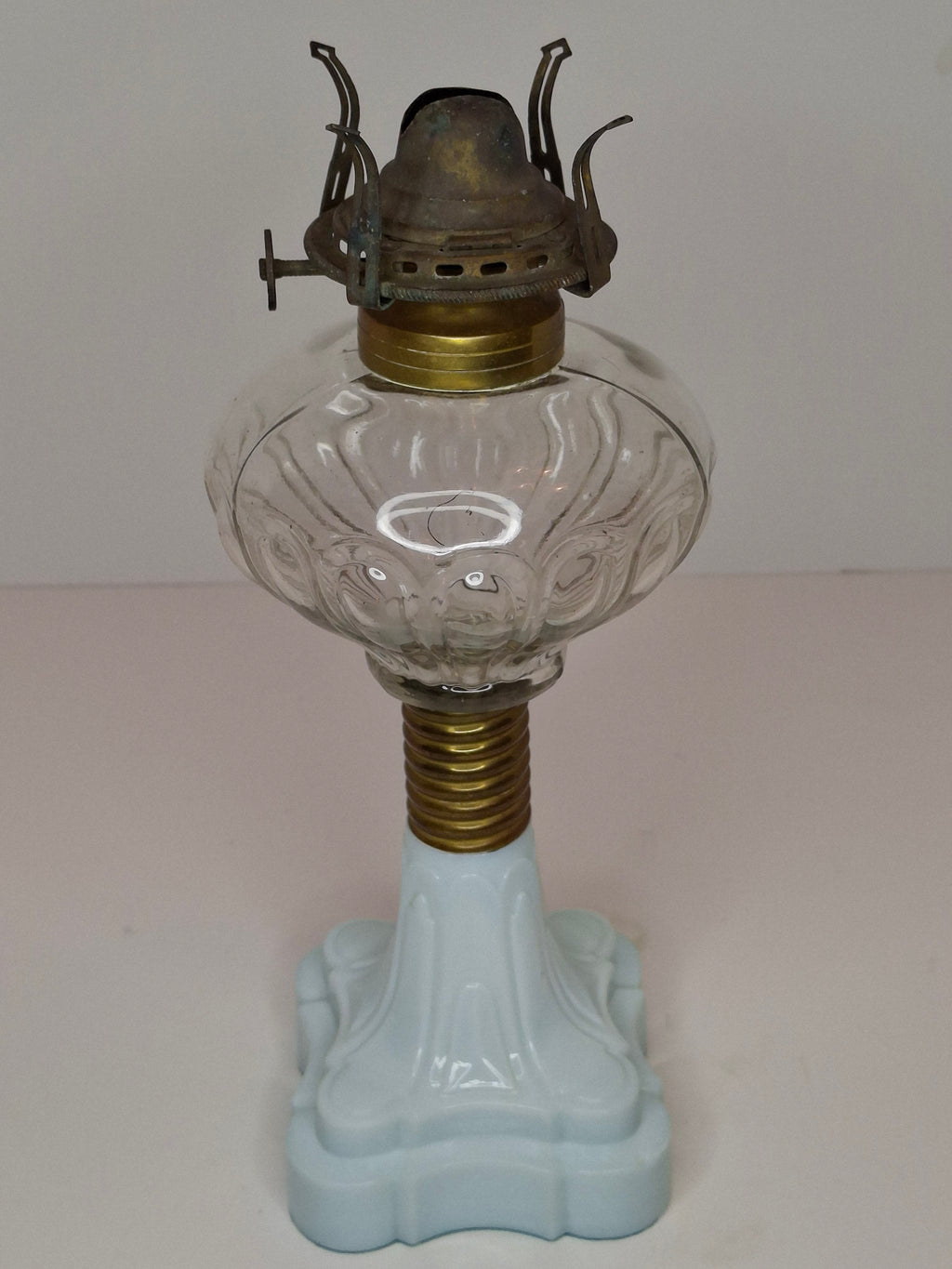 Antique Victorian Oil Lamp Blue Milk Glass Gestler Collection P&A Banner Burner