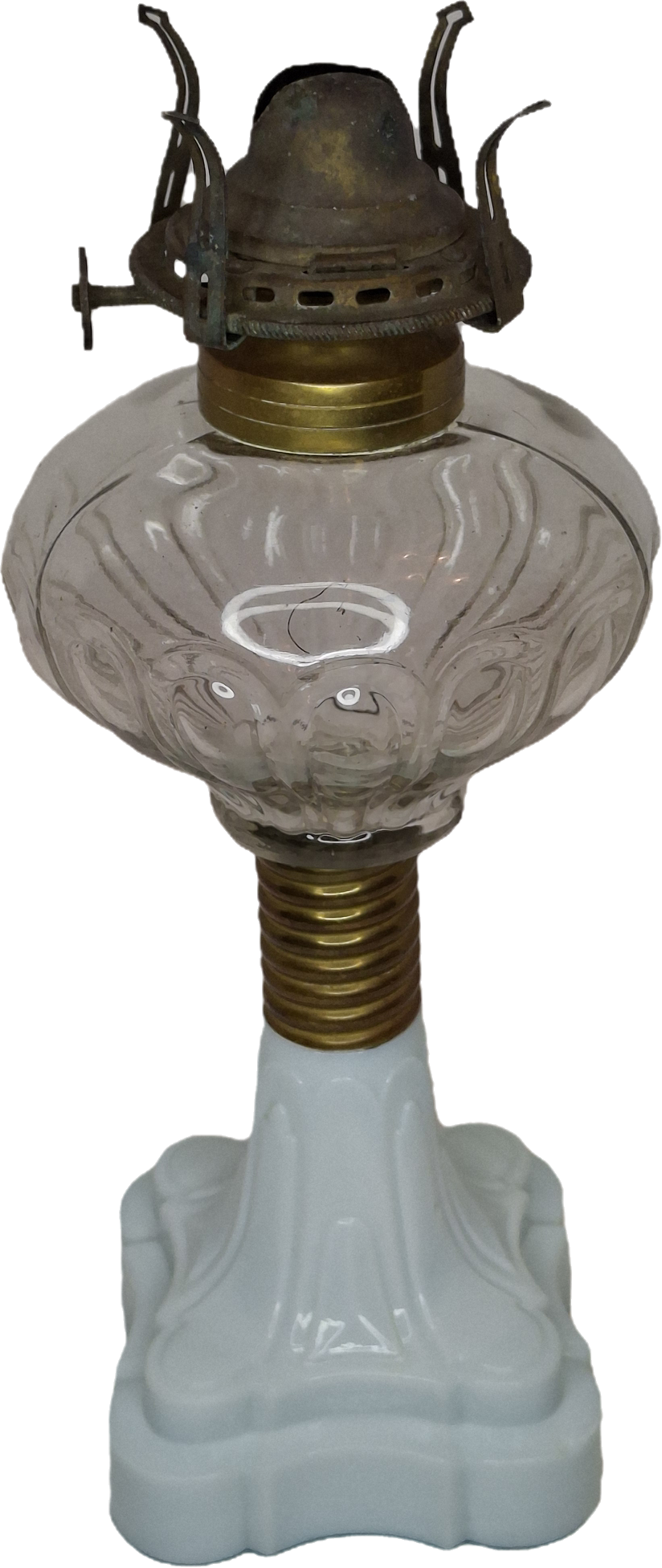 Antique Victorian Oil Lamp Blue Milk Glass Gestler Collection P&A Banner Burner
