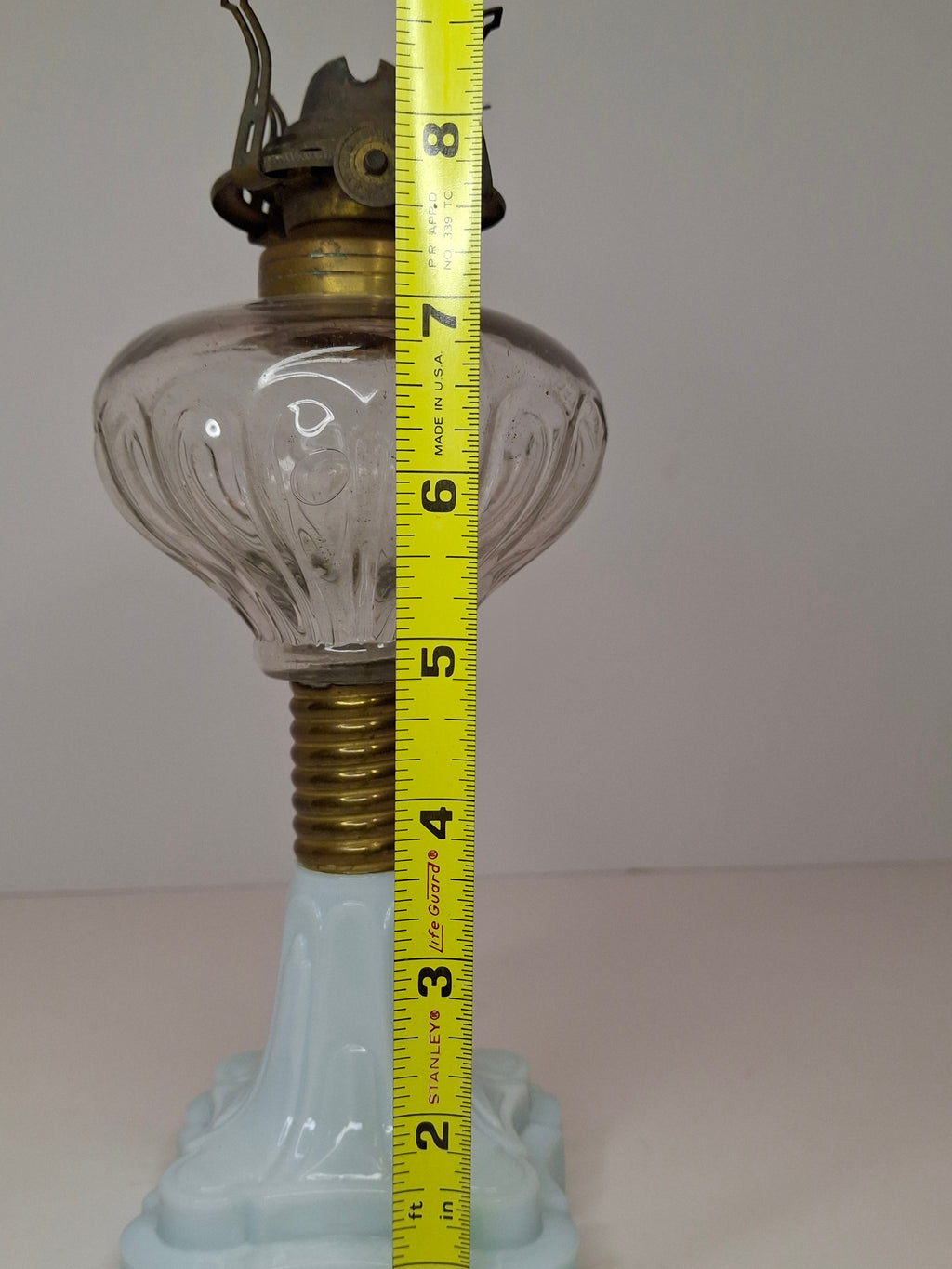 Antique Victorian Oil Lamp Blue Milk Glass Gestler Collection P&A Banner Burner