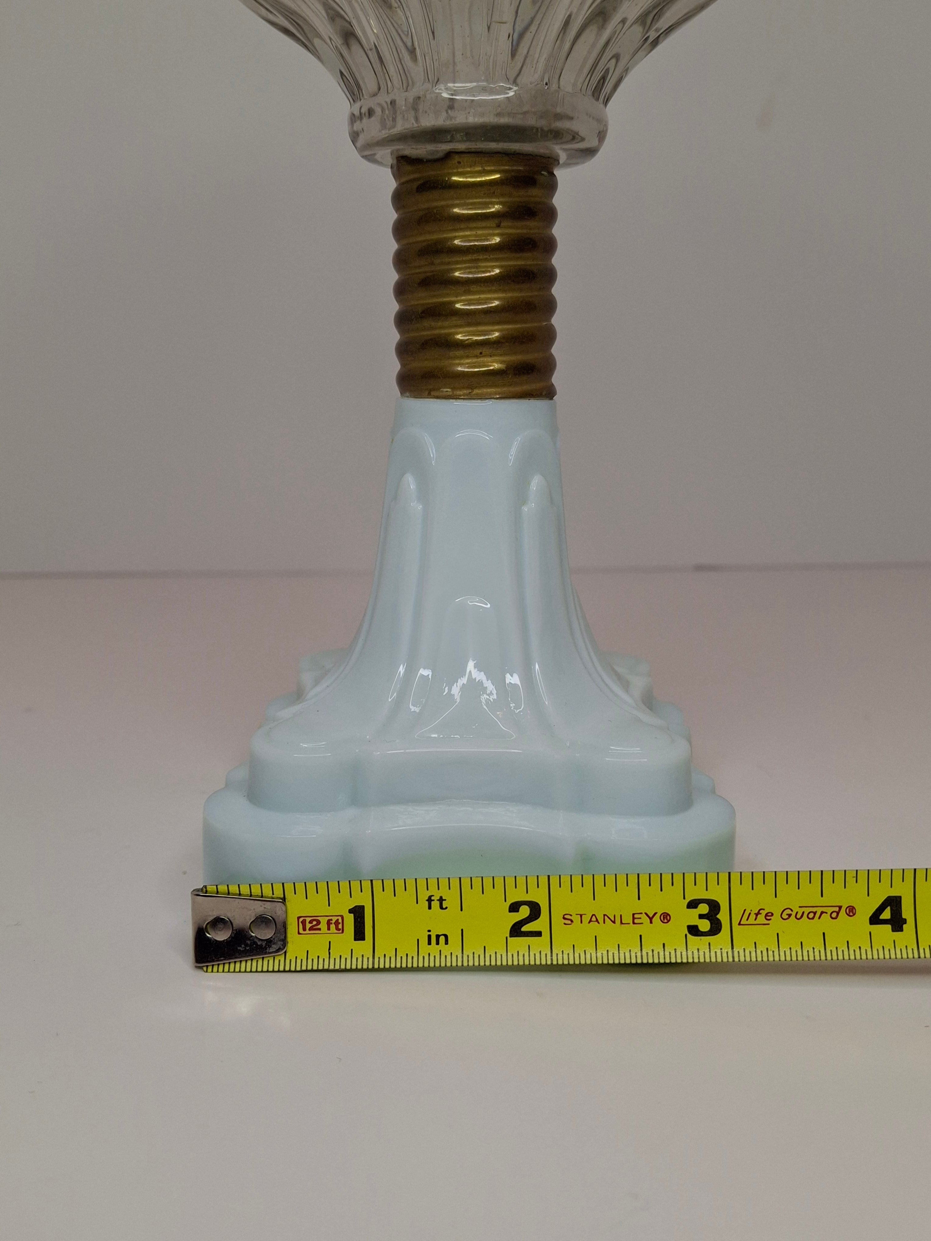 Antique Victorian Oil Lamp Blue Milk Glass Gestler Collection P&A Banner Burner