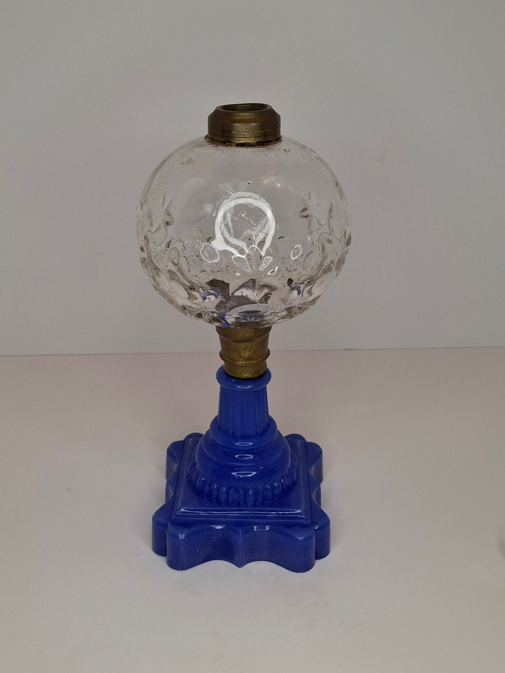 Antique Moon and Star Glass Oil Lamp | Opaque Violet-Blue Baroque Base | c. 1870s