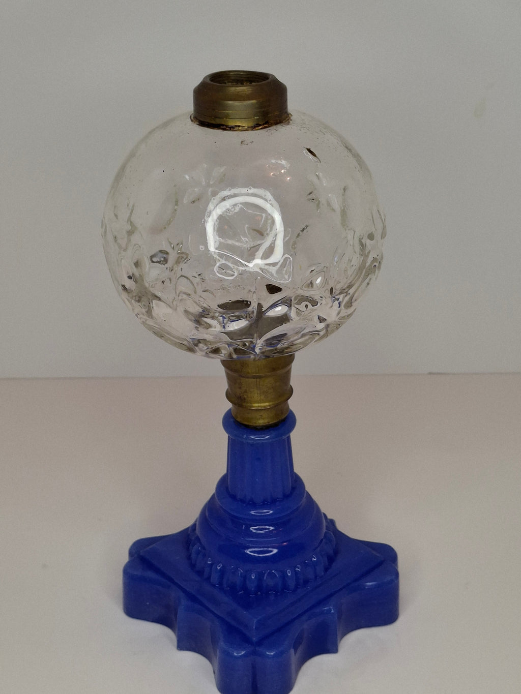 Antique Moon and Star Glass Oil Lamp | Opaque Violet-Blue Baroque Base | c. 1870s