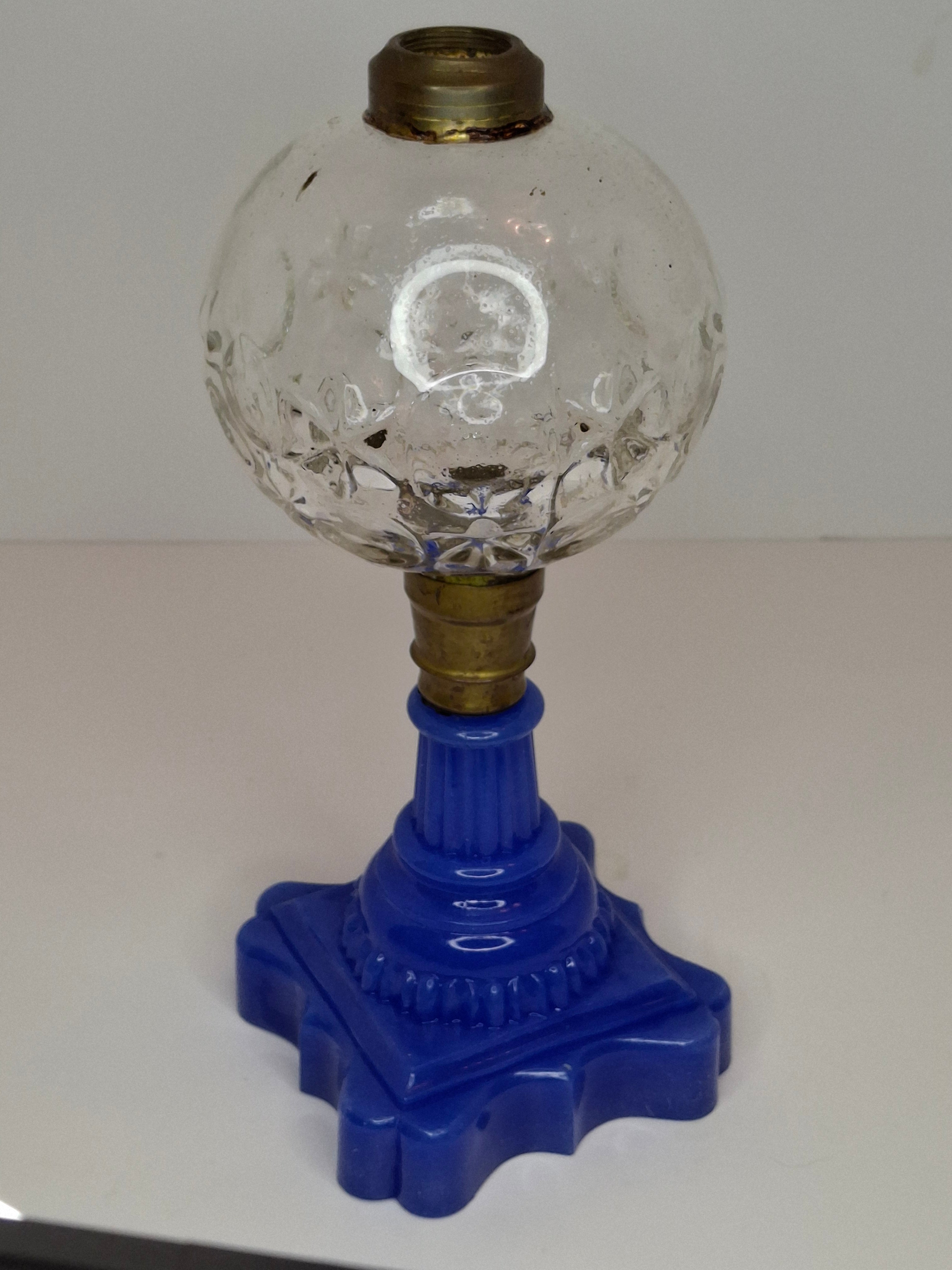 Antique Moon and Star Glass Oil Lamp | Opaque Violet-Blue Baroque Base | c. 1870s