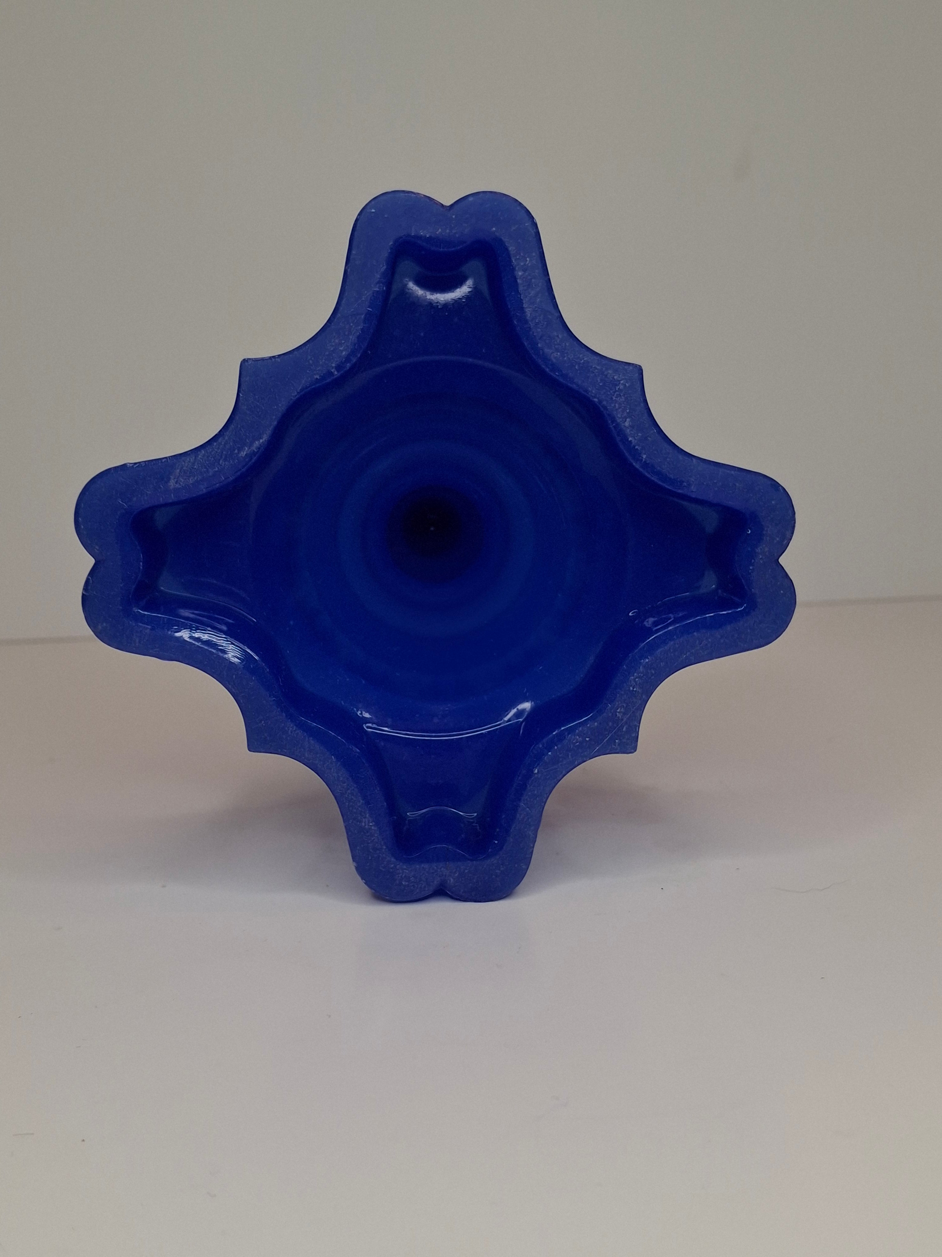 Antique Moon and Star Glass Oil Lamp | Opaque Violet-Blue Baroque Base | c. 1870s