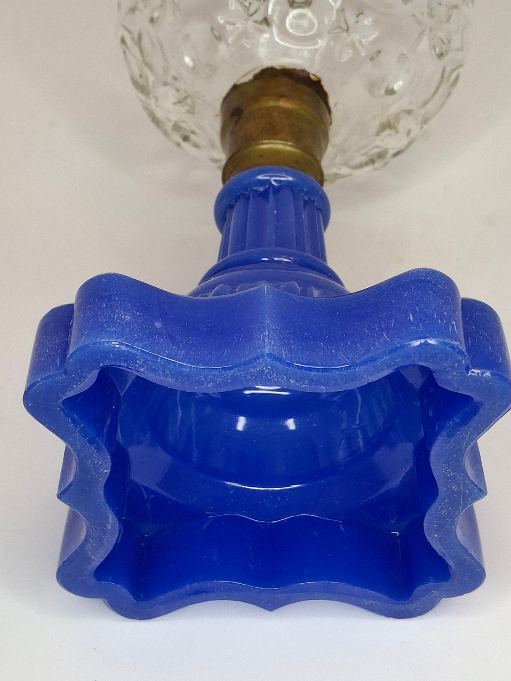 Antique Moon and Star Glass Oil Lamp | Opaque Violet-Blue Baroque Base | c. 1870s