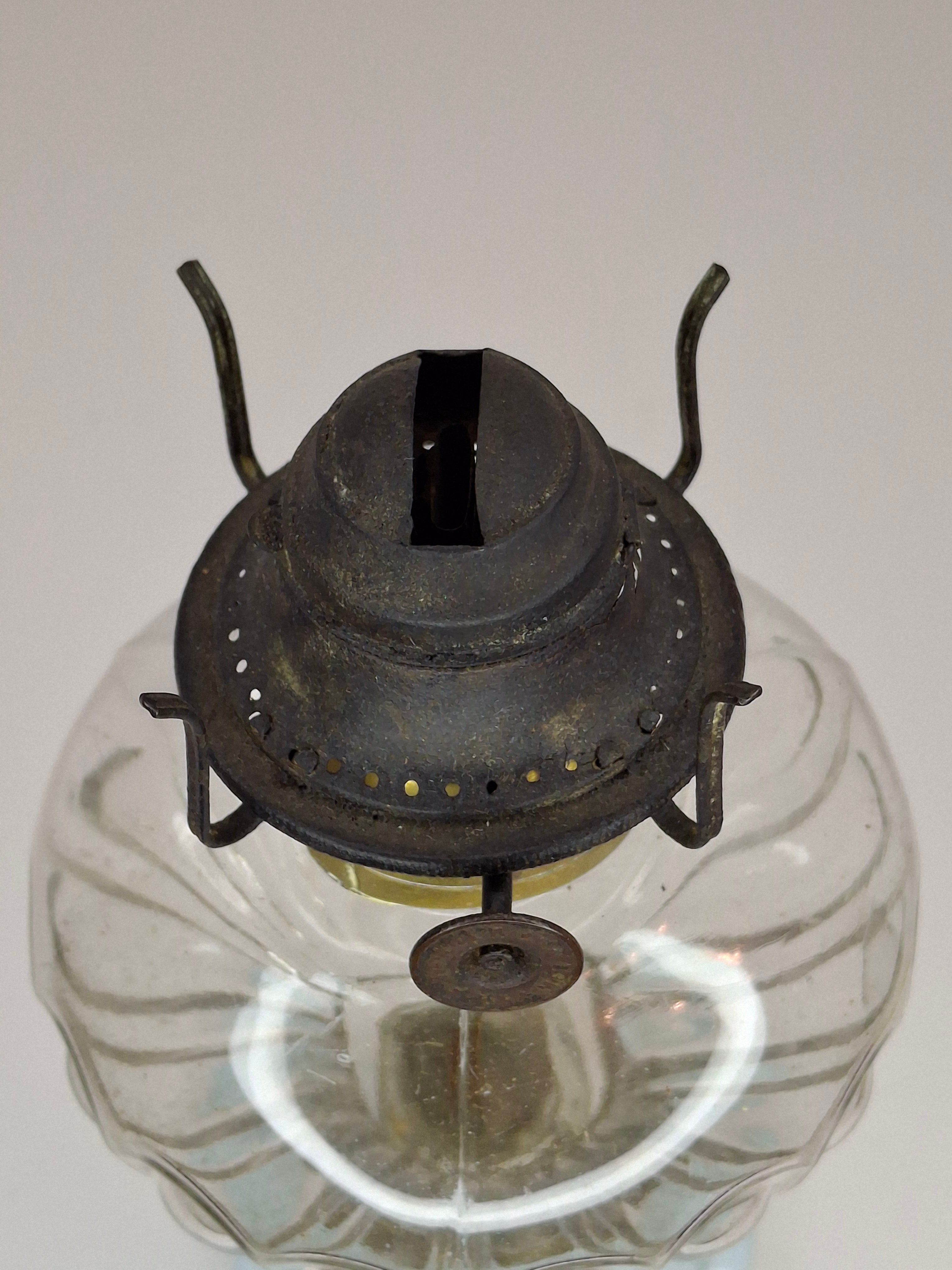 Antique Victorian Oil Lamp Blue Milk Glass Gestler Collection P&A Banner Burner