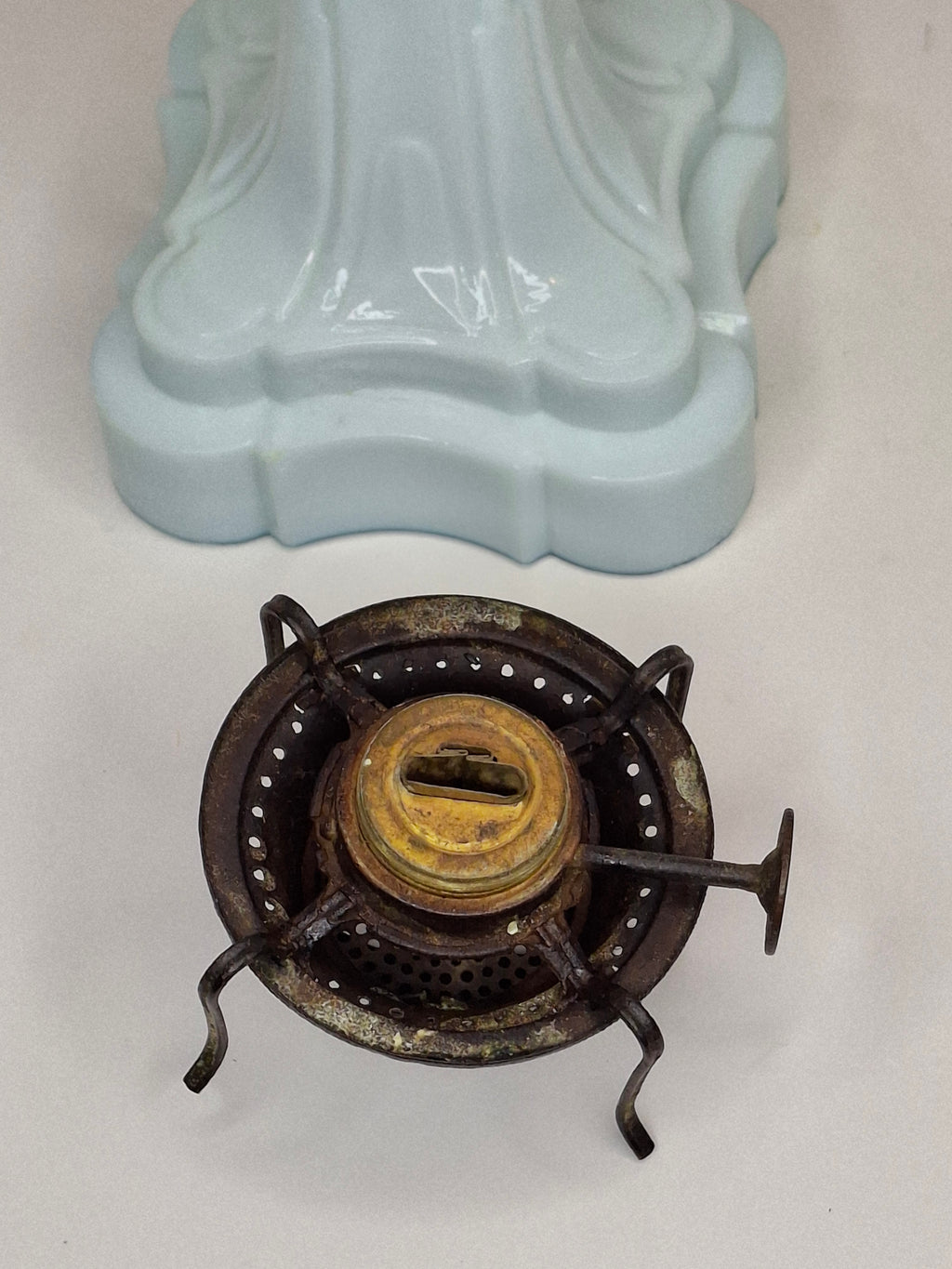 Antique Victorian Oil Lamp Blue Milk Glass Gestler Collection P&A Banner Burner